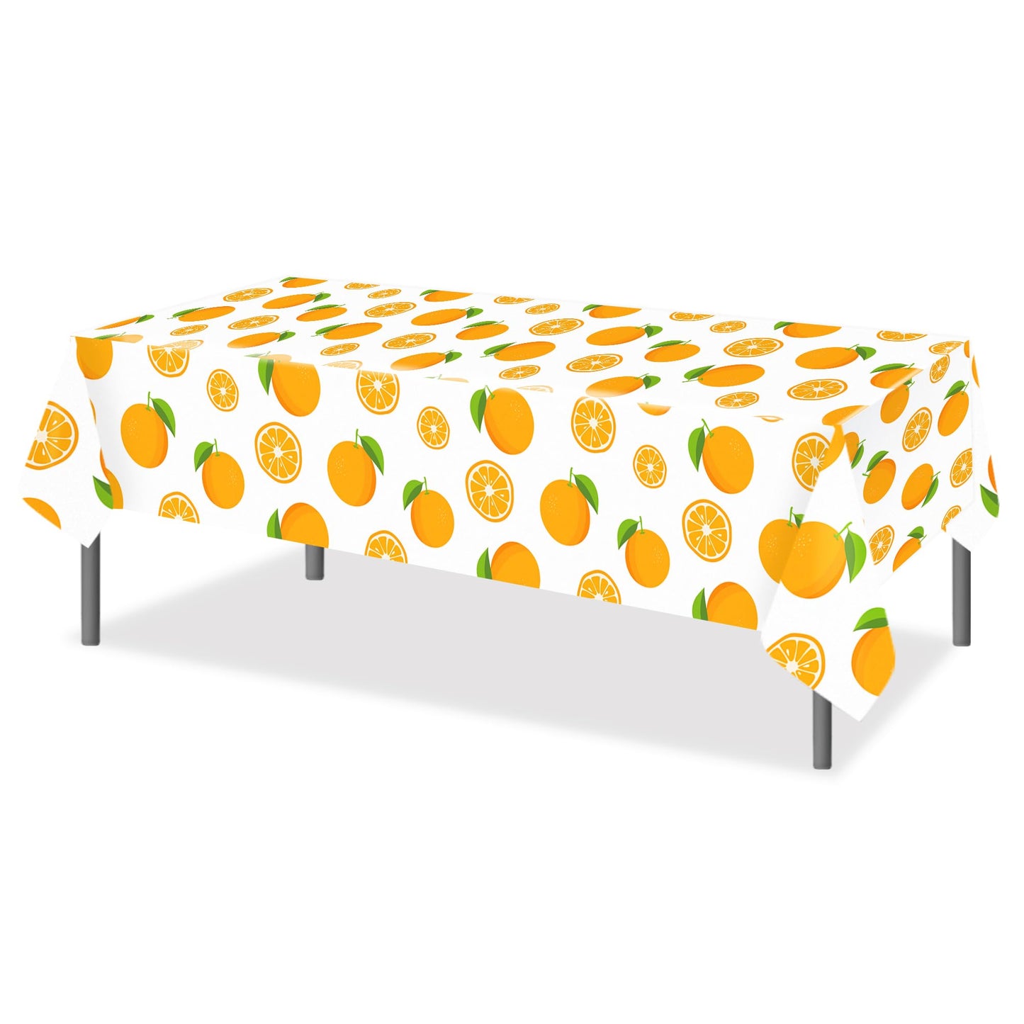 CC HOME 1Pc Tangerine Party Plastic Tablecloth 54 x 87 Inch Long Table Cover, Summer Fruits Party Tablecover for Orange Theme Kids Baby Shower Birthday Dinner Picnic Kitchen Event