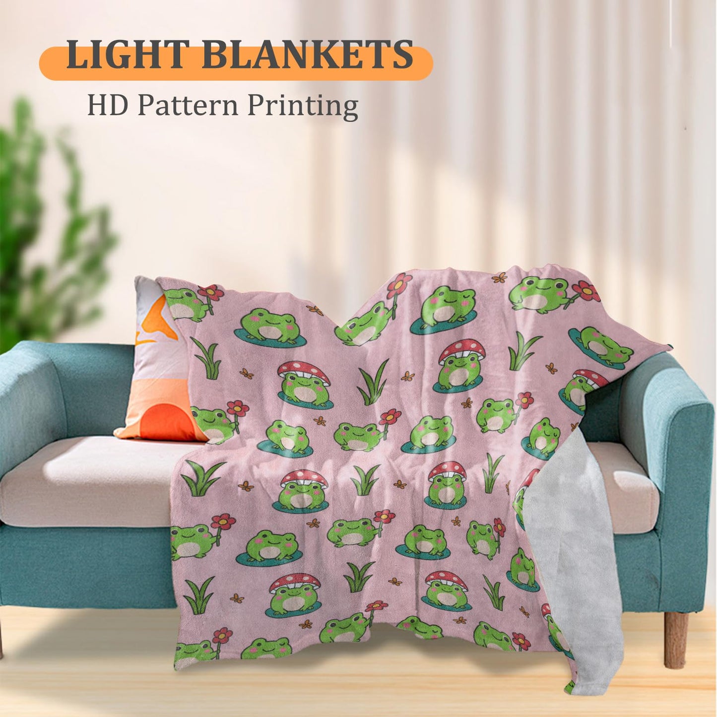 Cute Frog Blanket, 60 x 50 Inch Flannel Adorable Cartoon Frogs Animal Throw Blanket, Gifts for Women Girls Boys Adults Kids, Lightweight Cozy Warm Blankets for Sofa Travel Home Decor