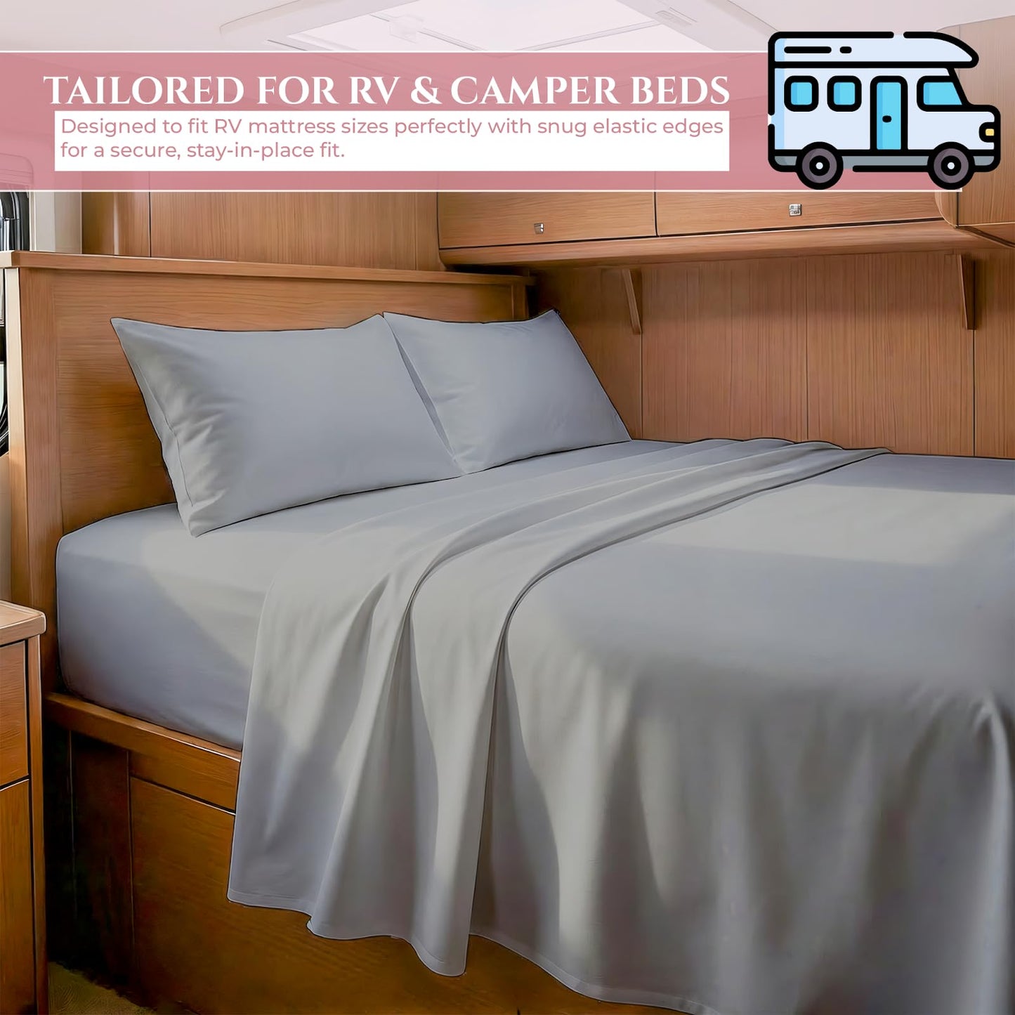 MyGiza Sheets 400TC Egyptian Cotton RV King (72 x 80) 4Pc Set - Soft, Durable, Deep Pocket Sateen Weave Sheets with Superb Elastic for Low Profile Foam & Tall Mattresses - Solid Light Gray