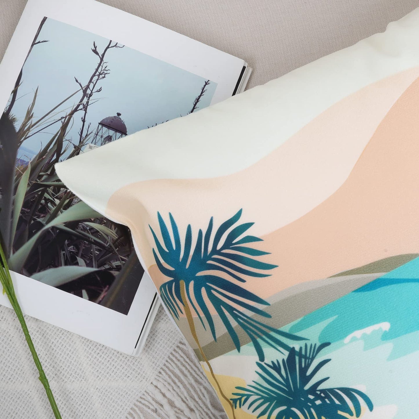 Bonhause Modern Tropical Summer Pillow Covers 18x18 Inch Set of 4 Palm Leaves Beach Decorative Pillows Case Soft Velvet Tropical Outdoor Decoration for Patio Garden Bed Home Decor