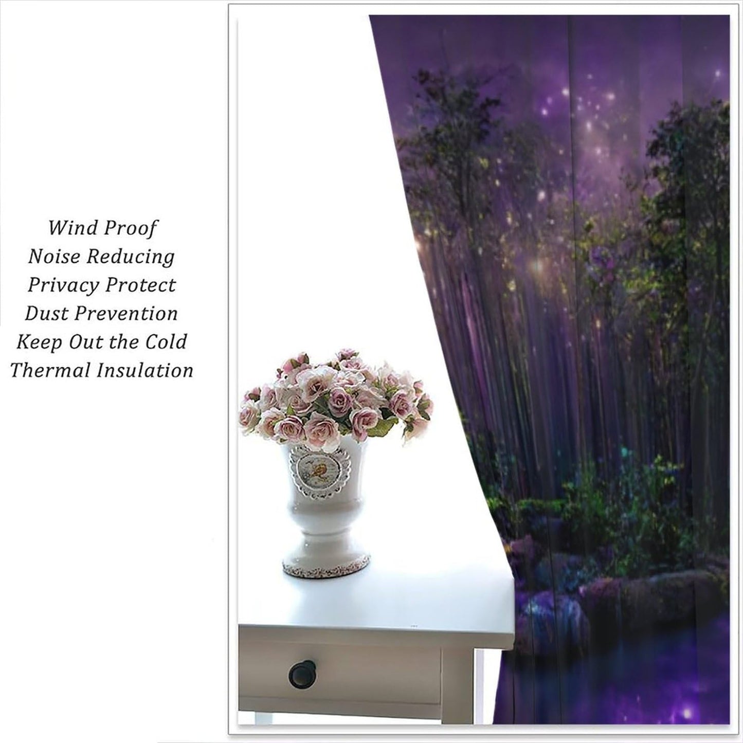 DDCBNS Fantasy Forest Curtains,Purple Magical Nature Landscape Window Treatments for Bedroom Living Room Dreamland Scenery Waterfall Drapes 2 Panels Set,Total Size 42 x 45 Inch
