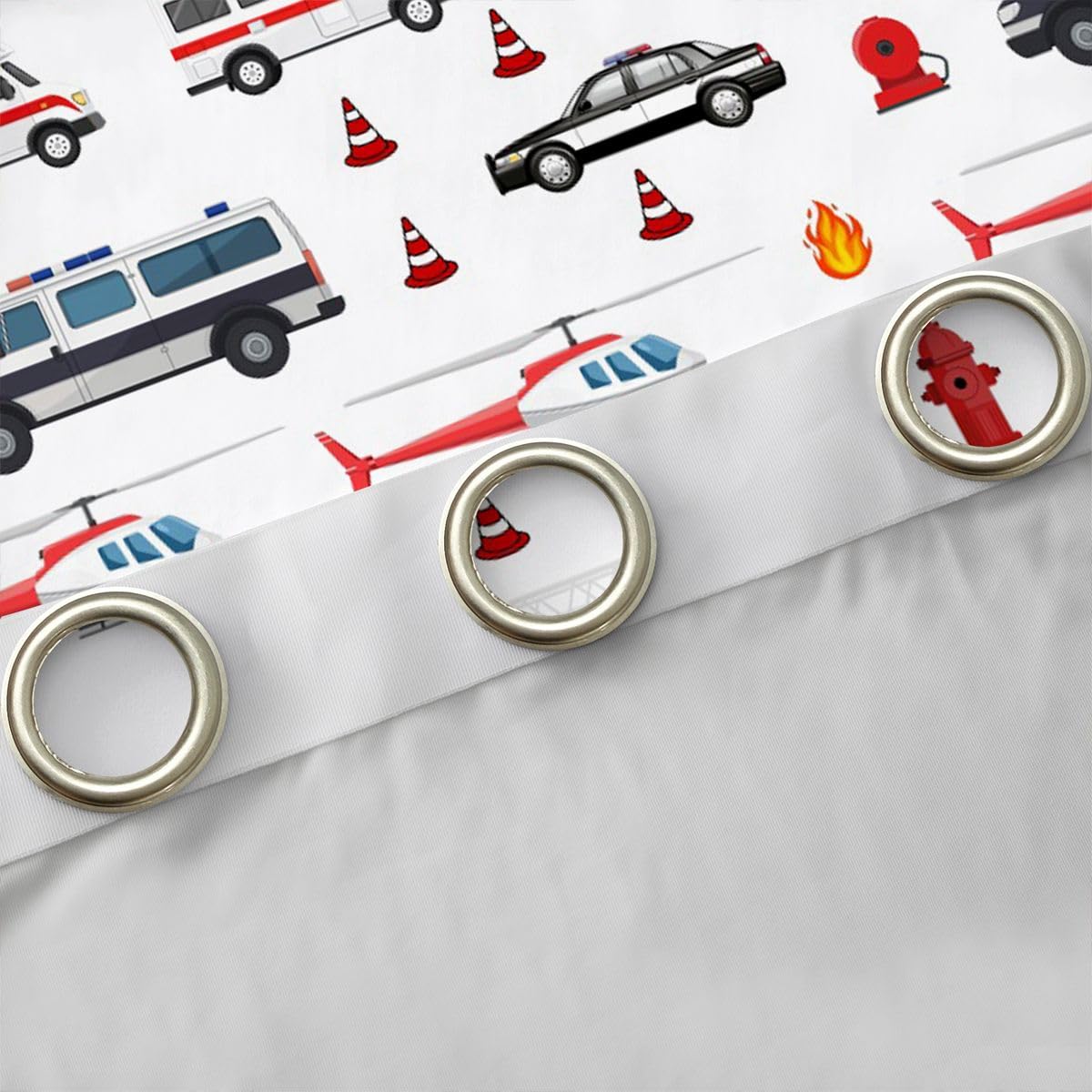 Feelyou Truck Curtains for Bedroom Living Room Fire Truck Blackout Shades Car Room Darkening Curtain Firefighter Window Treatments, 2 Panels 52 x 84 Inch Firemen Car Vehicle Decor