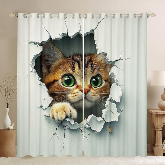 jejeloiu Cat Curtains for Bedroom Living Room (2 Panels, 38 x 45 Inch) Cats Print Darkening Dreapes Boys Girls Cute Kitten Blackout Curtains Animal Window Treatments Cat Lover's Gift