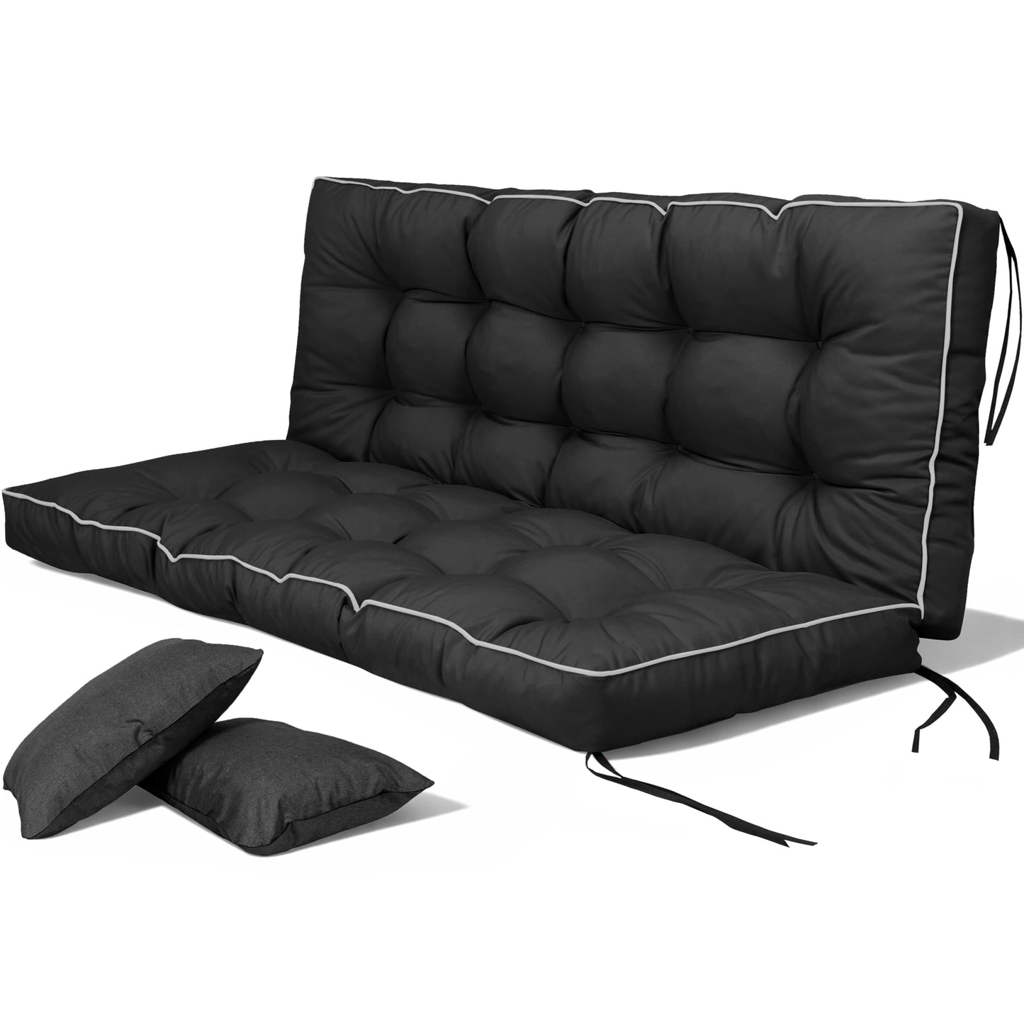 Kerkrot Porch Swing Cushions, Waterproof & Fade Resistant Outdoor Swing Cushion 55 Inch, Swing Cushions 3 Seater Replacement for Outdoor Furniture, Patio, Garden (Black, 55 x 40 inch)