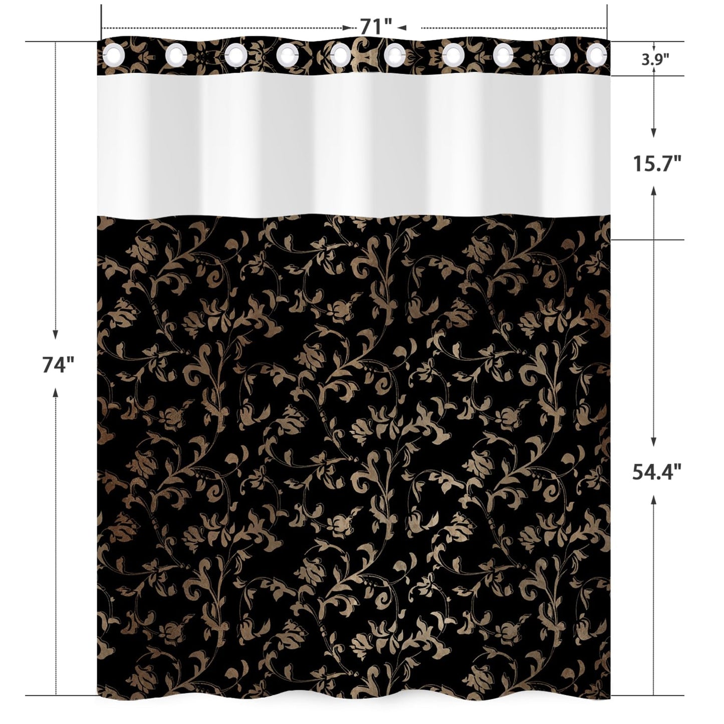 NAEMBCU No Hook Vintage Shower Curtain with Snap in Liner 71x74 Inches