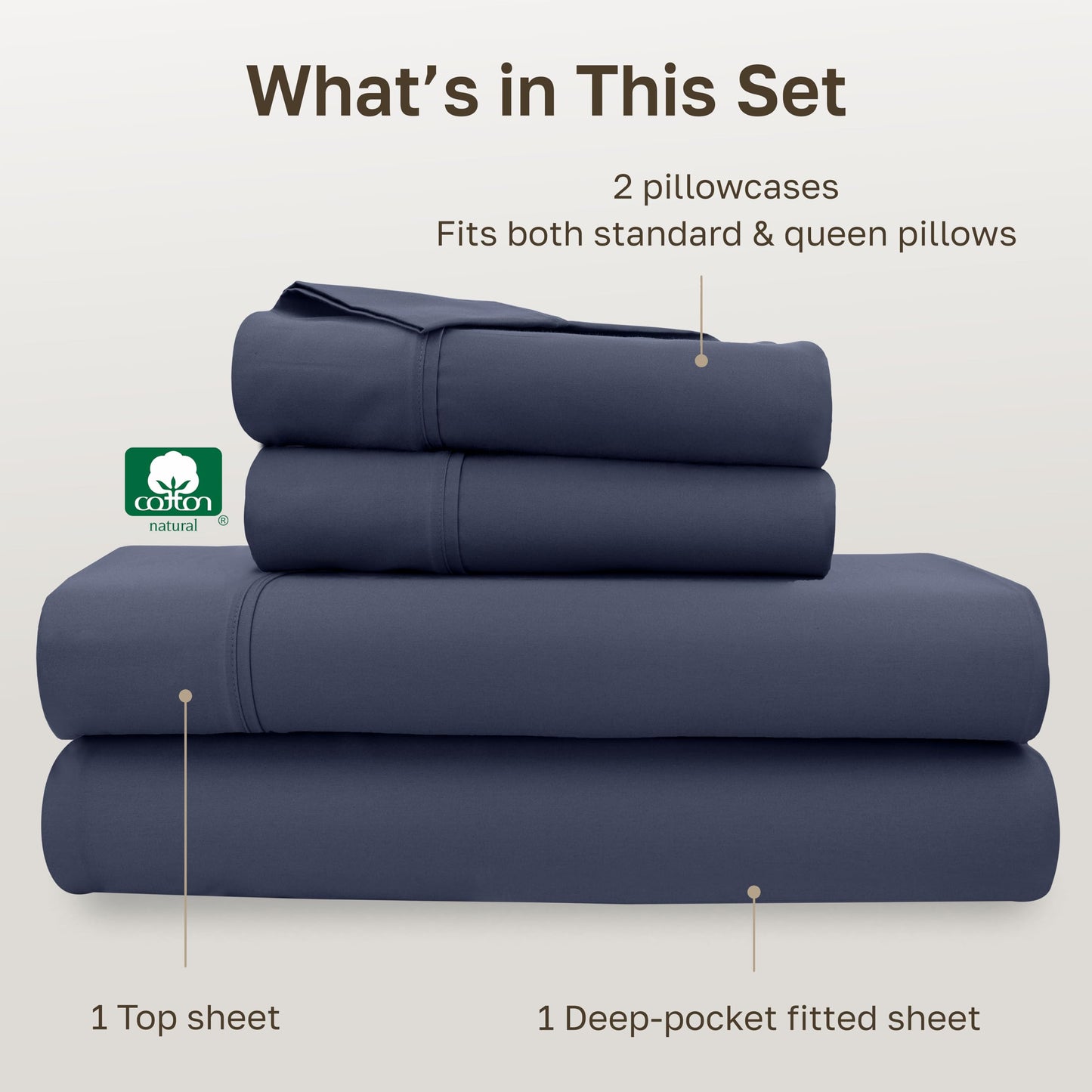 California Design Den Soft 100% Cotton Queen Size Bed Sheets Set, 400 TC Good Housekeeping Award Winner, Smooth Sateen Finish with Deep Pockets, Cozy and Durable Queen Bedding Set - Indigo Dusty Blue