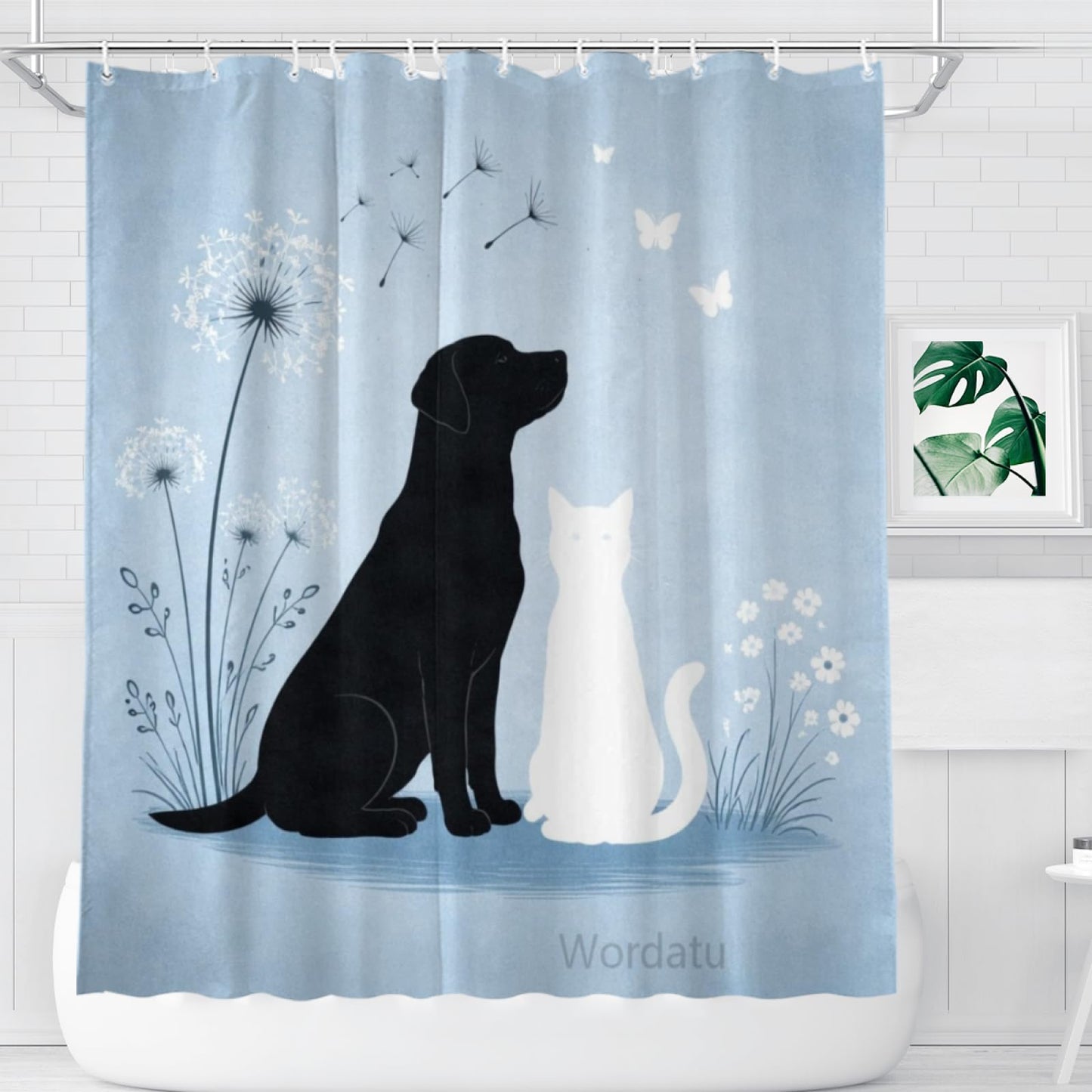Wordatu Cat & Labrador Retriever Bathtub Bath Curtain Cute Pet Animal Bathroom Waterproof Shower Curtain 72x72 with 12 Hooks