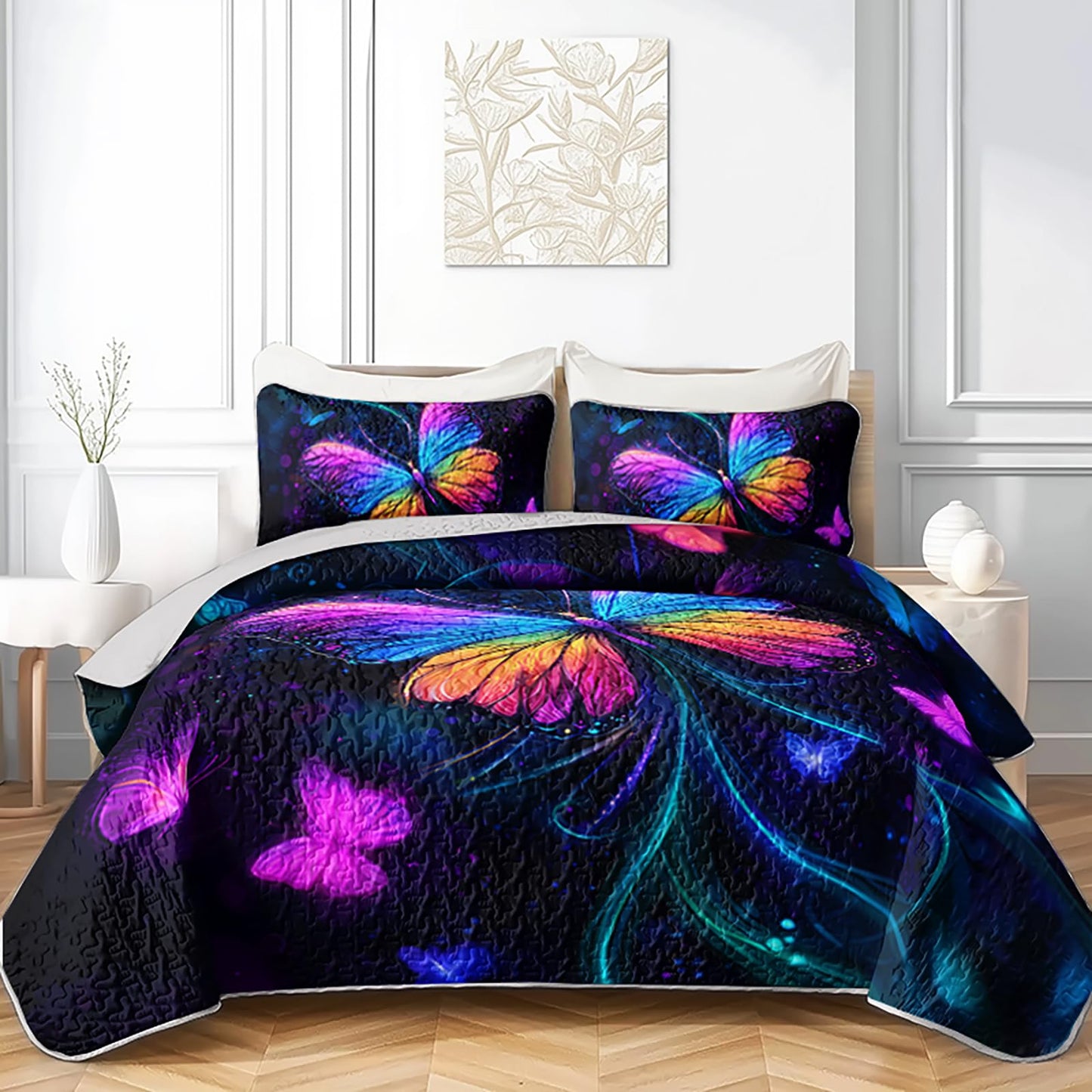 AILONEN 3-Piece Rainbow Butterfly Quilt Set Queen Size - Beautiful Bedspread Fantasy Butterflies Coverlet for Kids Girls Women,Soft Lightweight Quilt,2 Pillowcases