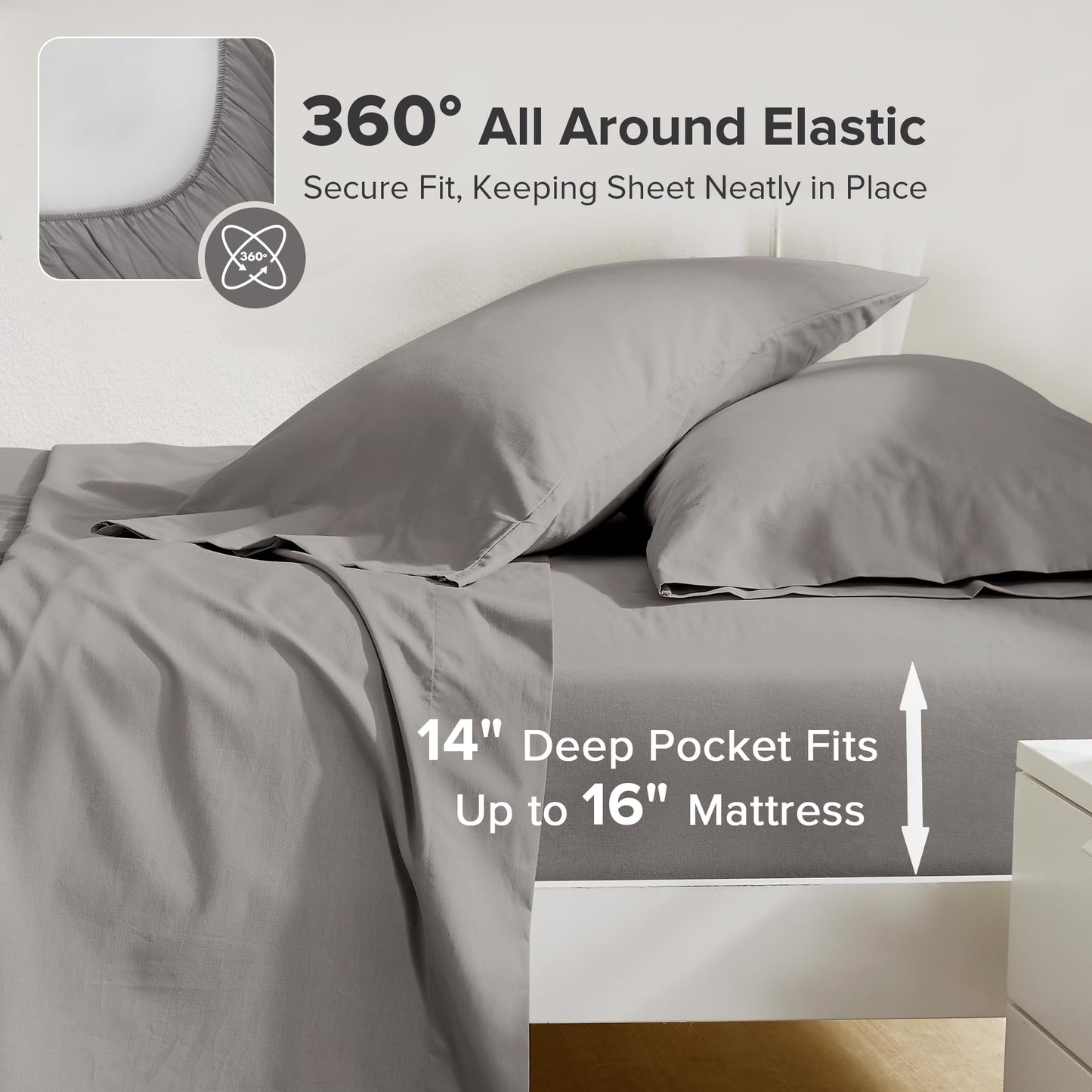 Comfort Spaces 100% Cotton Sheets Full, Breathable & Ultra Soft Cotton Sheets, Naturally Cool Cotton Bed Sheets with 14" Elastic Pocket Fits up to 16" Mattress, All Season Sheet Set, Dark Gray 4 Piece