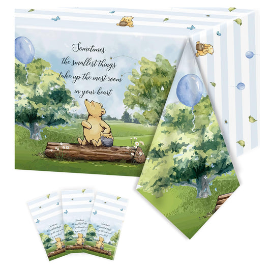 JINHUPANDER 3Pcs Bear Tablecloth for Baby Shower Decorations Plastic Disposable Rectangular Bear Table Cover Birthday Decorations for Kids 54 * 108 inch