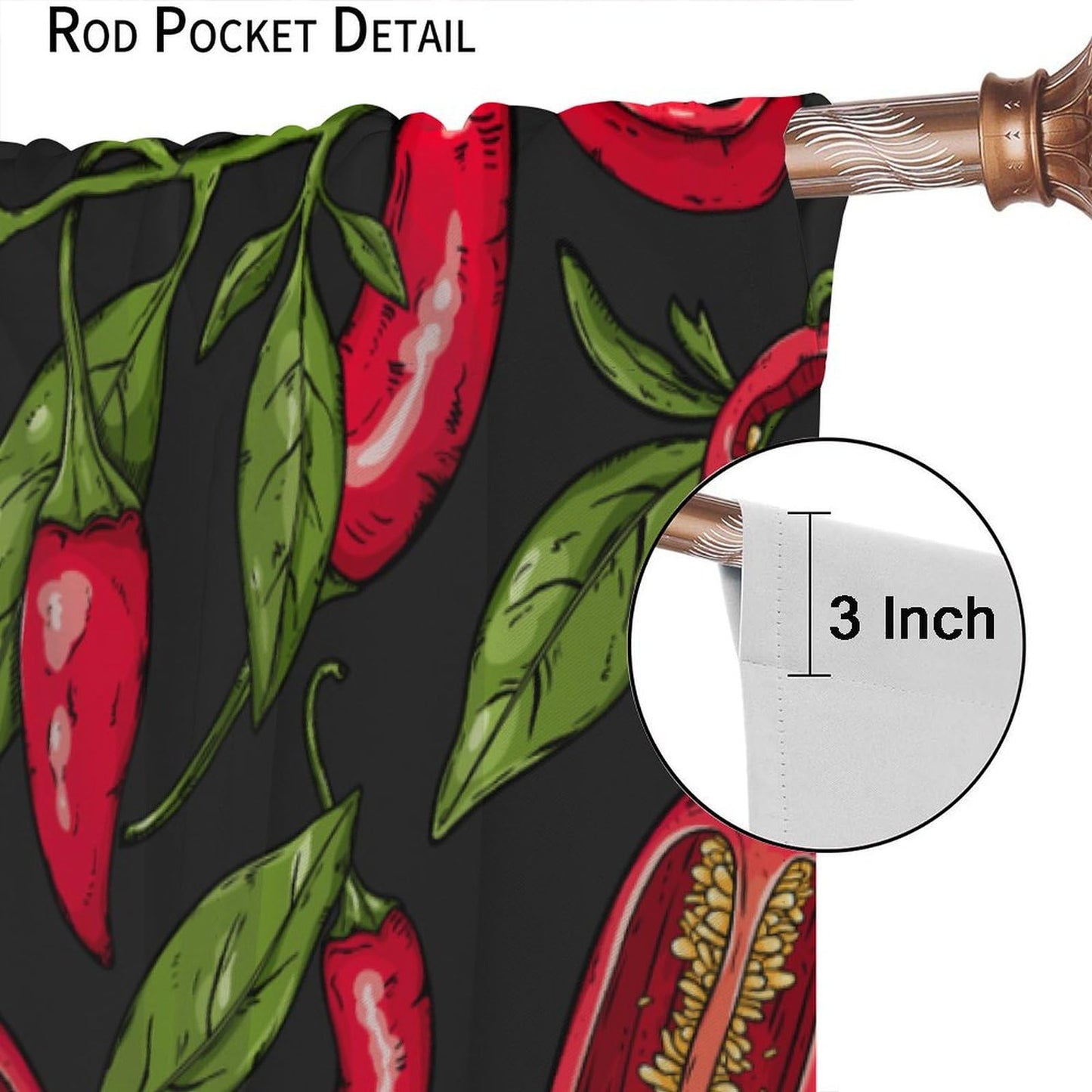BenYaSong Chilli Long Decor Window Curtain，Mexican Hot Slices Halves Pieces Organic Healthy Farm Agriculture Leaf for Home Kitchen Restaurant Decoration Window Curtain 2Panel 42" W X 45" L