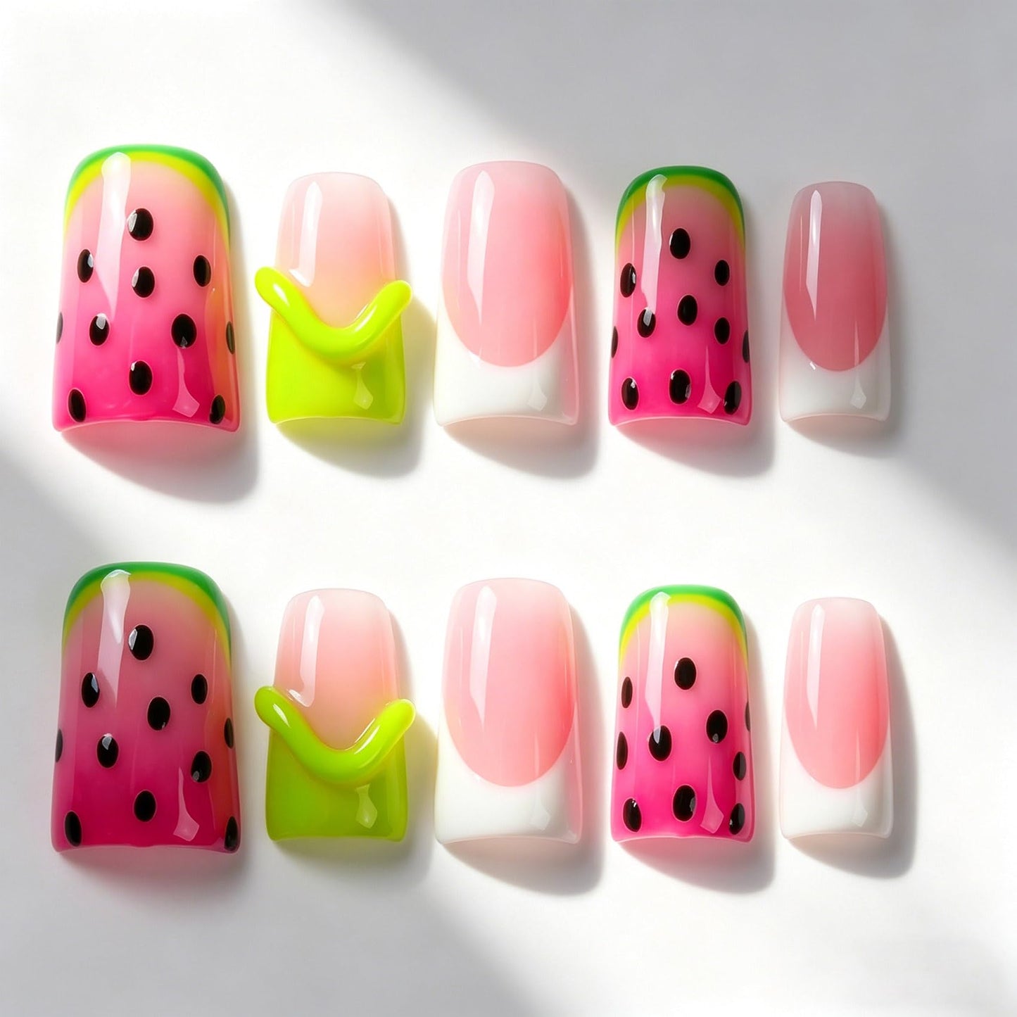 Handmade Press on Nails 3D Cute Glue on Nails for Women, Luxury Duck Nail Art Design, Fake Nails with 3D Nail Charms Size M 1