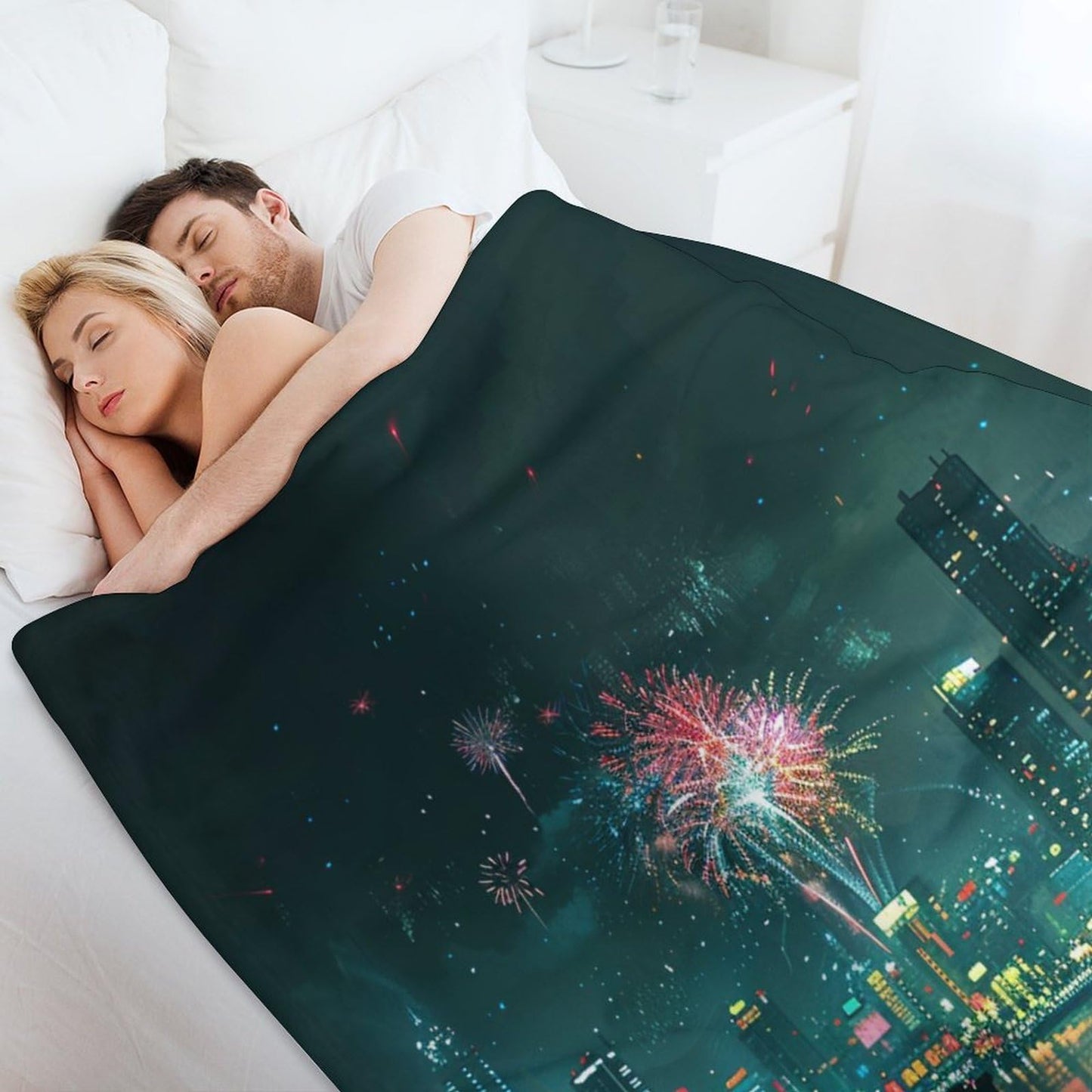 HDESDIS City Skyline Scenery Throw Blanket, Soft Cozy Night Starry Fireworks Building Blanket for Couch, Sofa, Bed, Warm Decorative Blanket for Women and Men, 50"x60"