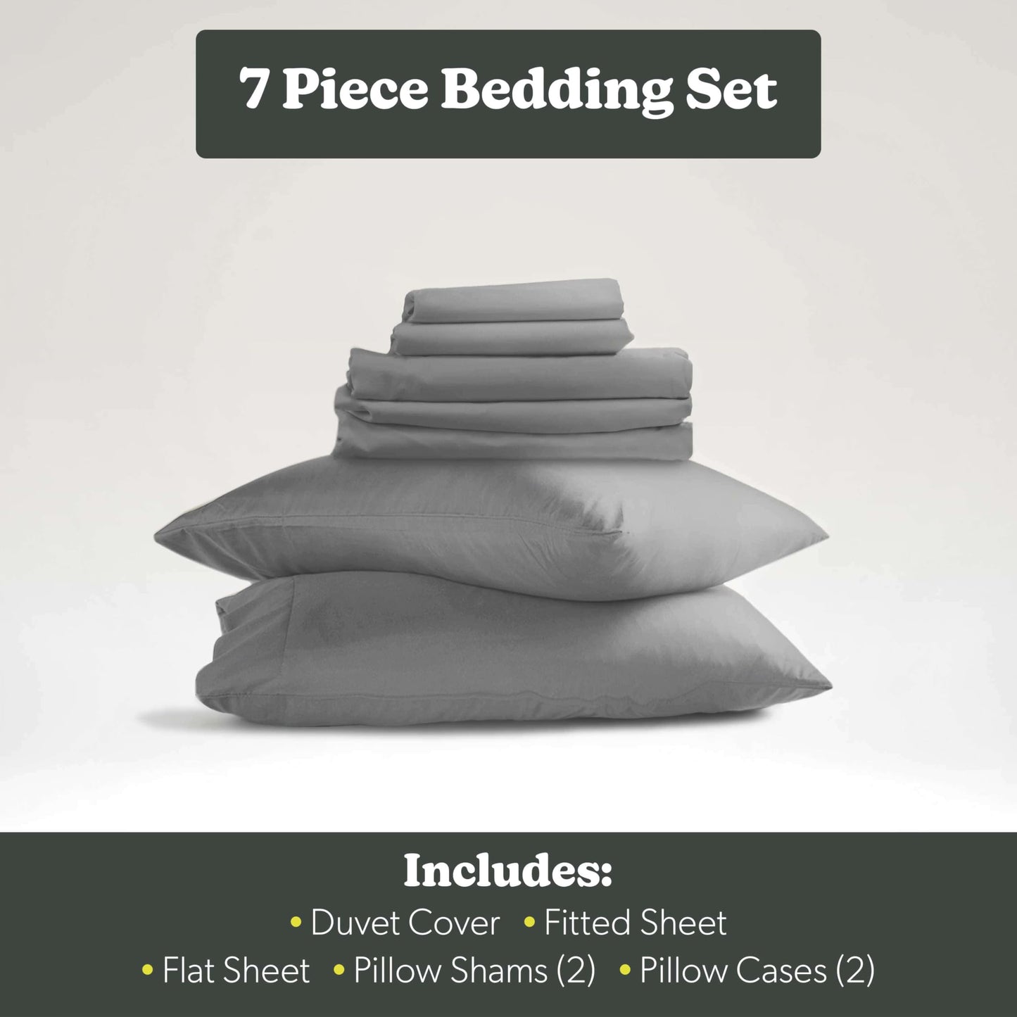 Hearth & Harbor Queen Size Duvet Cover & Bed Sheet Set Grey, 7 Piece Soft Double Brushed Bedding Set, Includes Duvet Cover, Flat Sheet, Fitted Sheet, Pillowcases and Pillow Shams