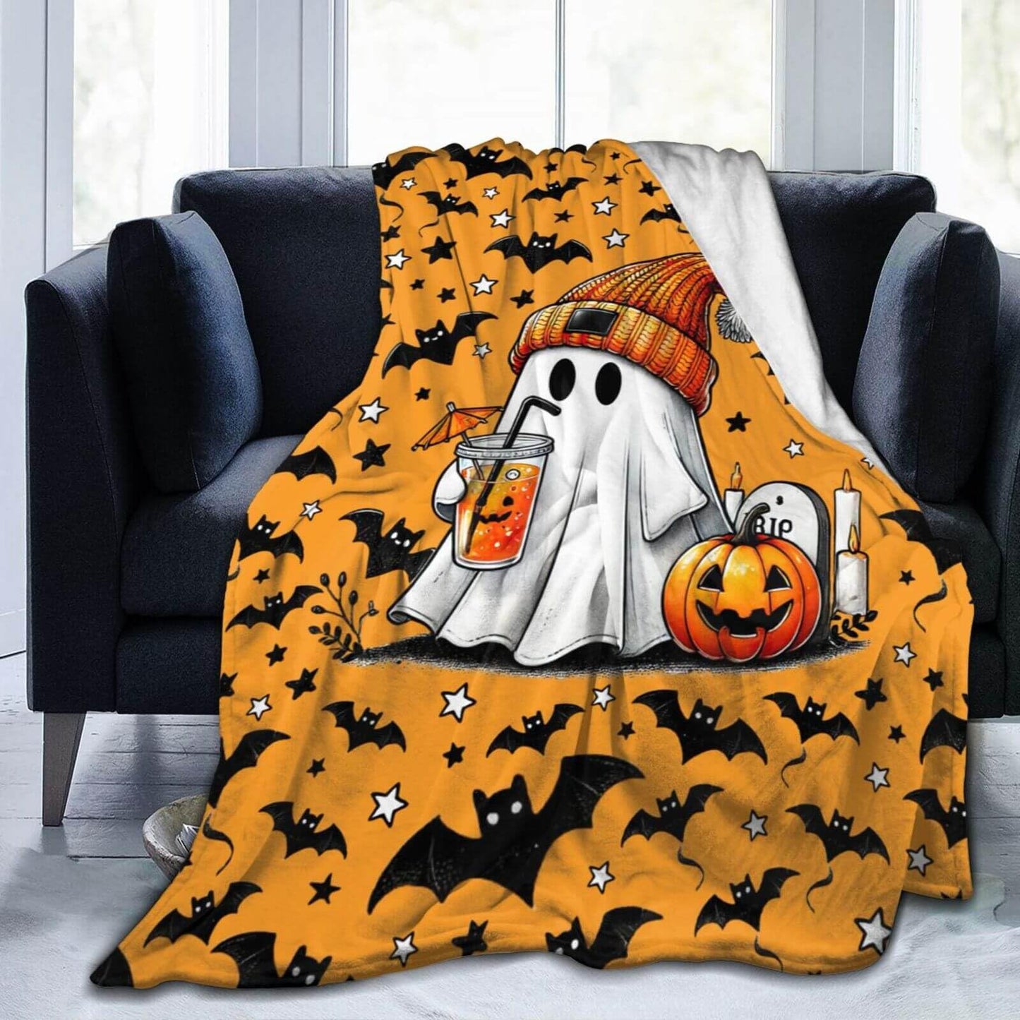 Halloween Blanket for Women Men, Haunted Halloween Themed Design Printed Throw Blankets for Teens Adults Lap, Chair Sofa, Warm Soft Cozy Blanket, 50"x 60"