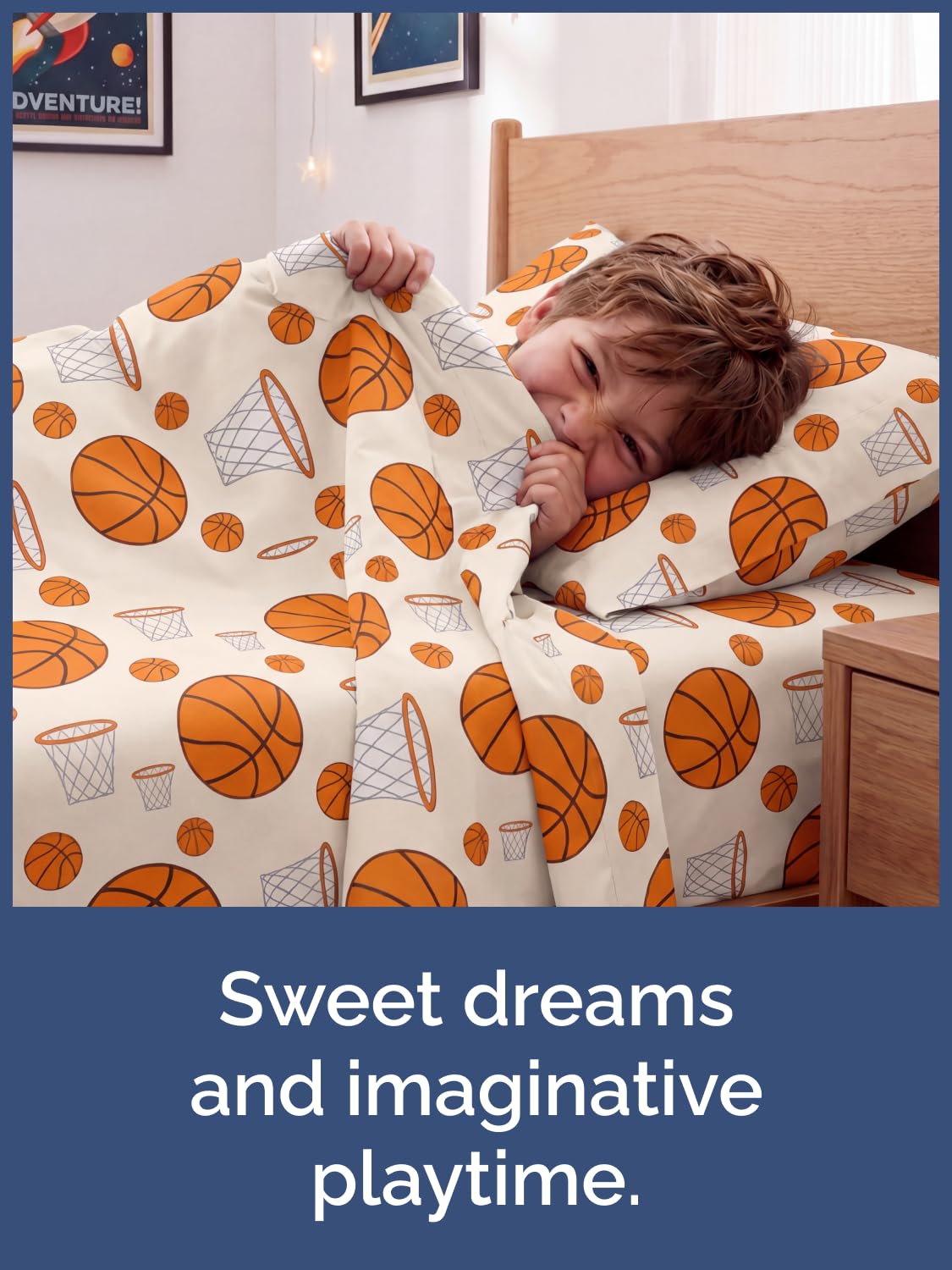 CGK Unlimited Kids Basketball Queen 4 Piece Sheet Set - Boys, Girls, Teens, Toddler - Easy Fit Deep Pockets - Soft, Cooling & Breathable Sheets - Cute, Cozy, Fade and Wrinkle Free - Machine Washable