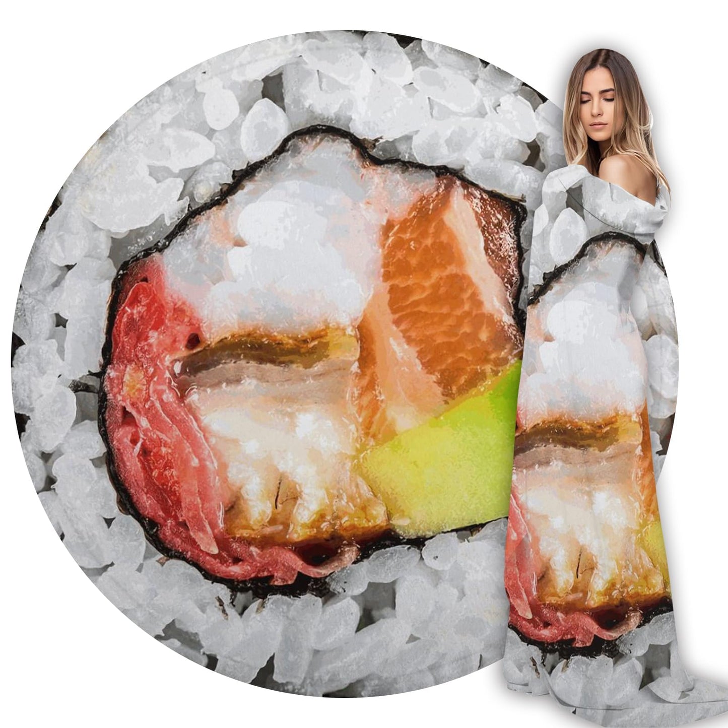 ARESD Flannel Fleece Blanket - Sushi Roll Wrap Round Throw Blanket - Funny Realistic Food Novelty Throw - 59 Inches