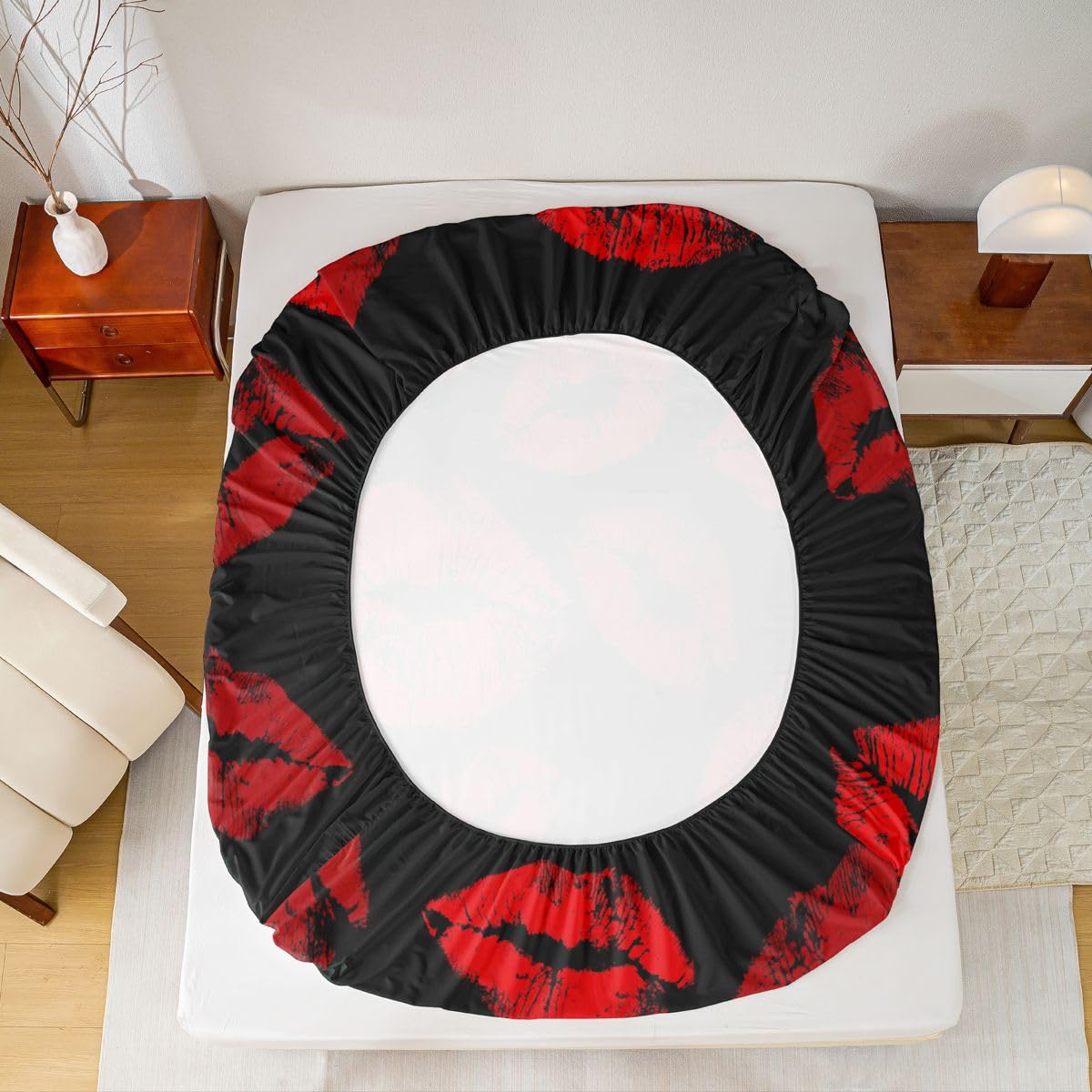 Feelyou Lips Fitted Sheet Full Size for Kids Boys Girls Kissing Lips Bed Sheets Set 16" Deep Pocket Soft Breathable Microfiber Romantic Bedding with 2 Pillowcases Room Decor