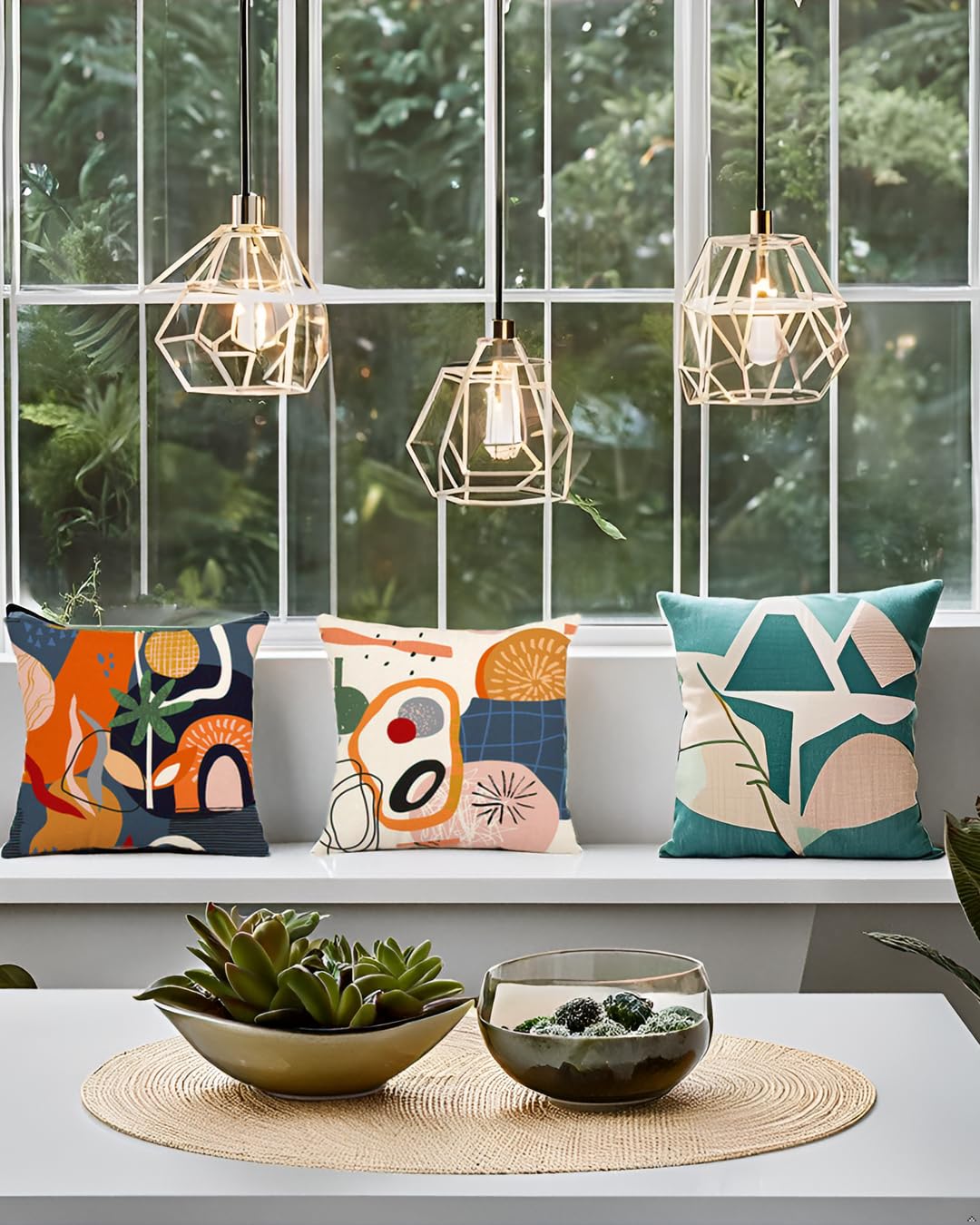 Jartinle Burnt Orange Abstract Throw Pillow Covers 18x18 Set of 4 Boho Geometric Pillow Covers Accent Minimalist for Couch Outdoor Decor