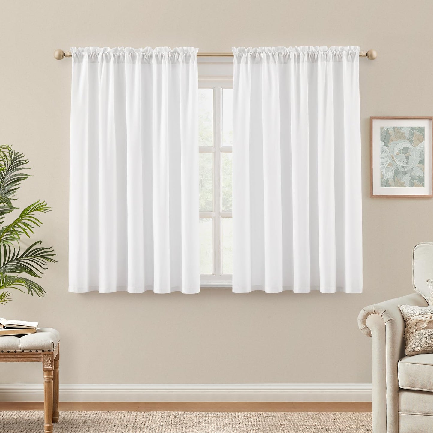 HOMEIDEAS Non-See-Through White Privacy Sheer Kitchen Curtains 36 Inches Long 2 Panels Set Light Filtering Short Tier Curtains for Living Room Bedroom Cafe Window Drapes W30xL36