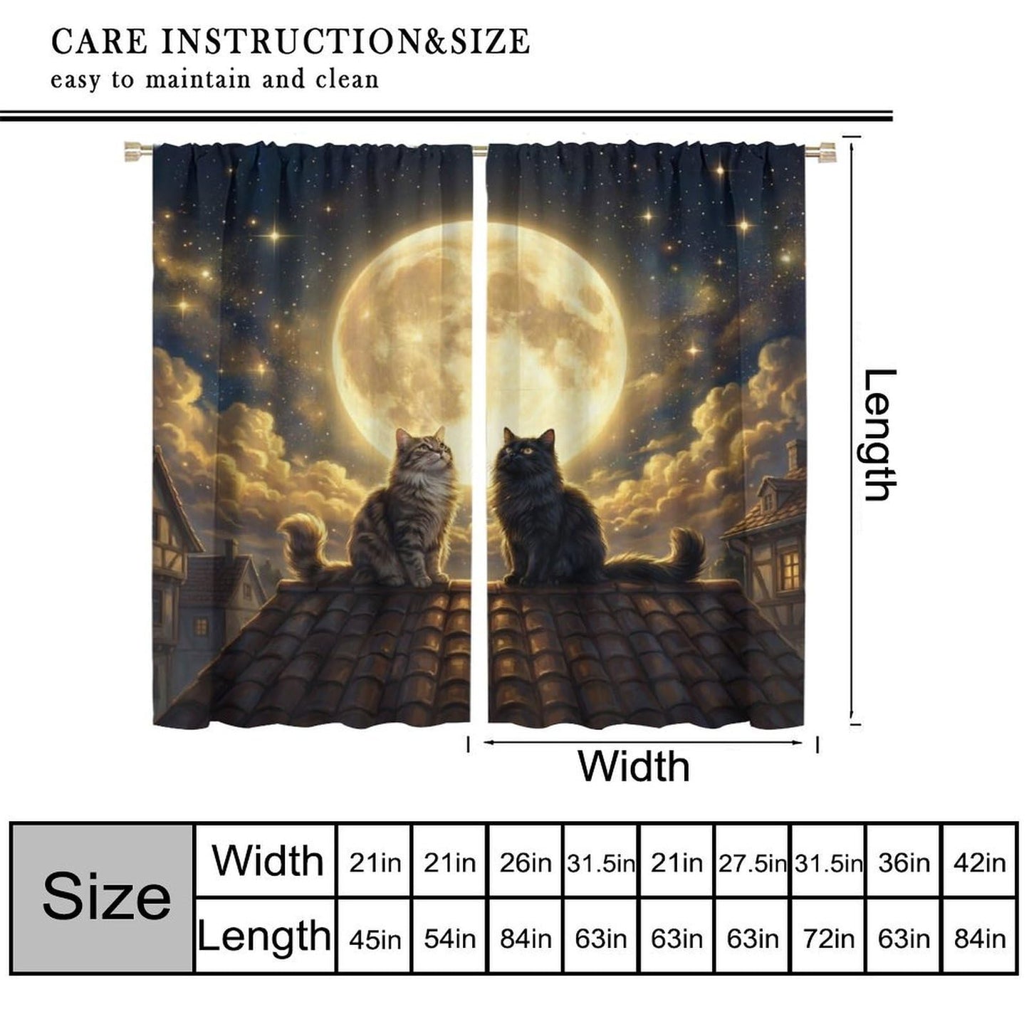 PHTAYOT Cat Curtains for Girls Boy Home Decor Lovely Pet Kitten Cute Kids Animal Pattern for Bedroom Living Room Bathroom Rod Pocket Decor Window Drapes,2 Panels Set,42x45 Inch