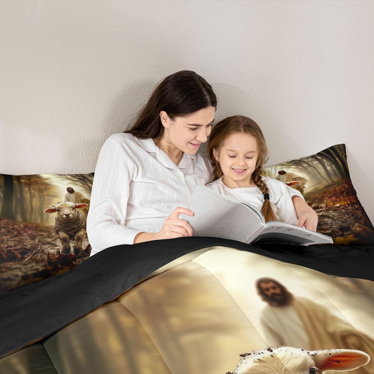 Manfei Western Kids Comforter Set Twin Size,God Running After Lost Lamb Bedding Set Boys Girls Room Decor,Spiritual Bible Verse Quilt Comforter,Brown Duvet Set Bedroom Quilt Set,1 Pillowcase