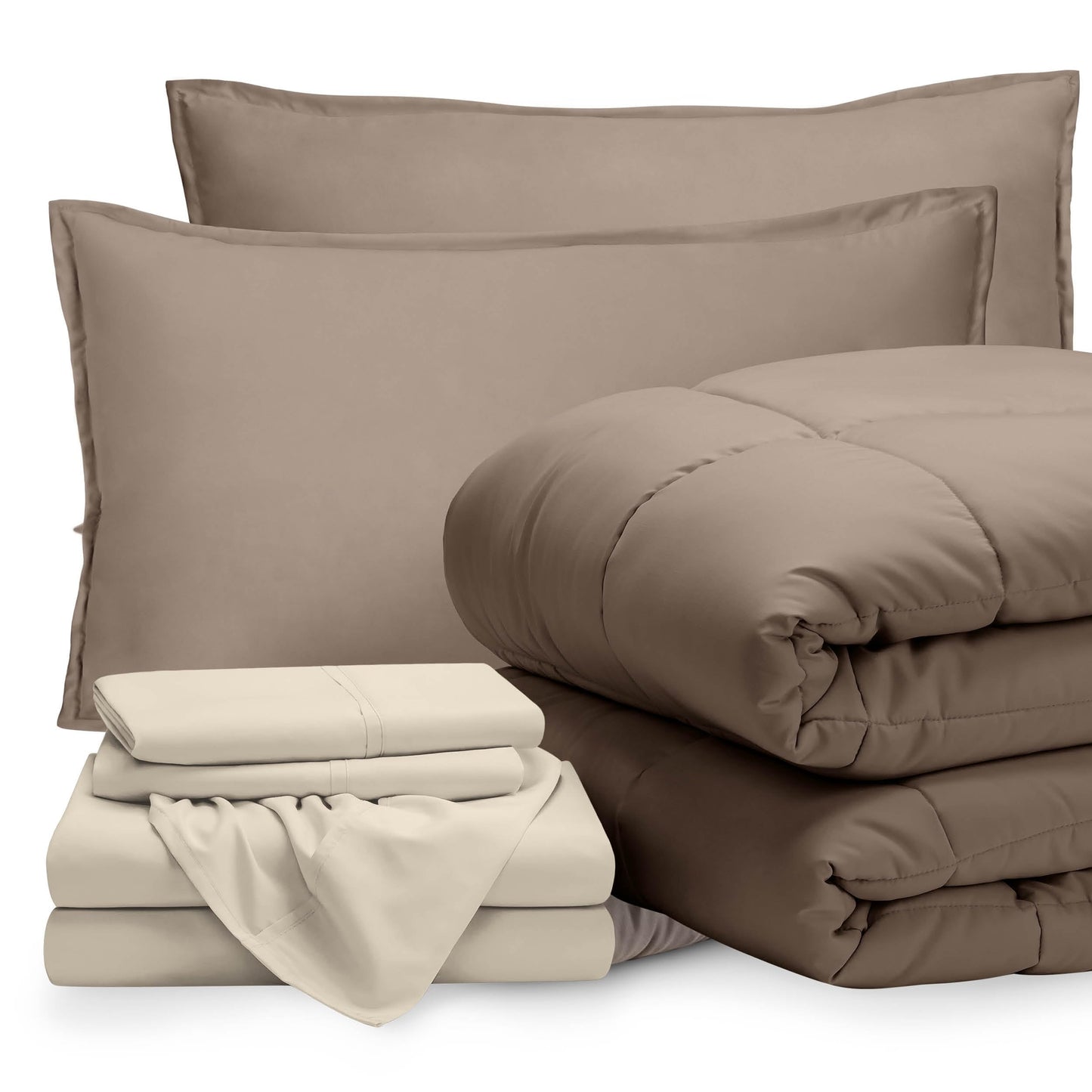Bare Home Bed-in-A-Bag 7 Piece Comforter & Sheet Set - Queen - Goose Down Alternative - Ultra-Soft 1800 Premium - Bedding Set (Queen, Taupe/Sand)