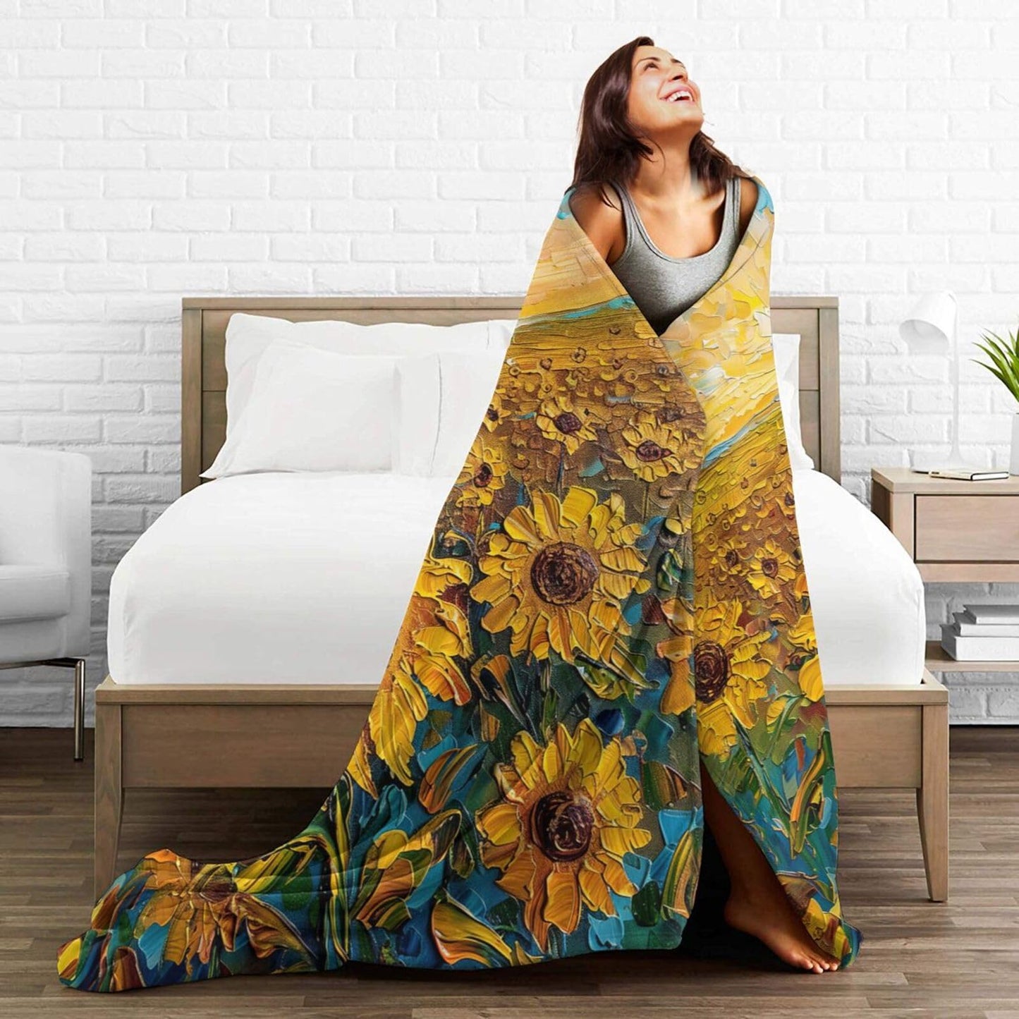 Sunflower Throw Blanket Sunflower Floral Flannel Blankets Flower Fuzzy Plush Super Soft Cozy Warm Decor Gifts for Boys Girls Kids Adults Men Women 40" x 50"