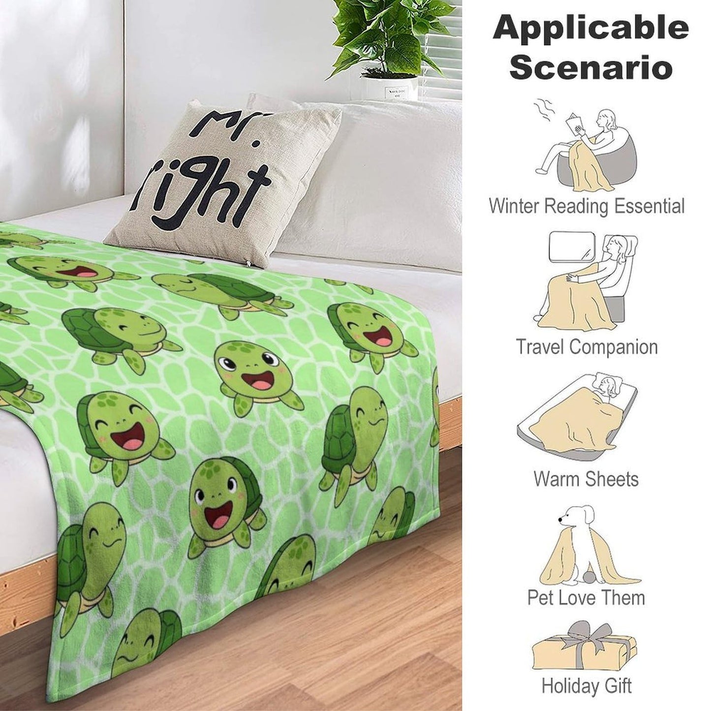 Lightweight Cozy Flannel Blanket Fashion Bedspreads Soft Bed Sofa Couch Cover Compatible with Cute Sea Turtles Green