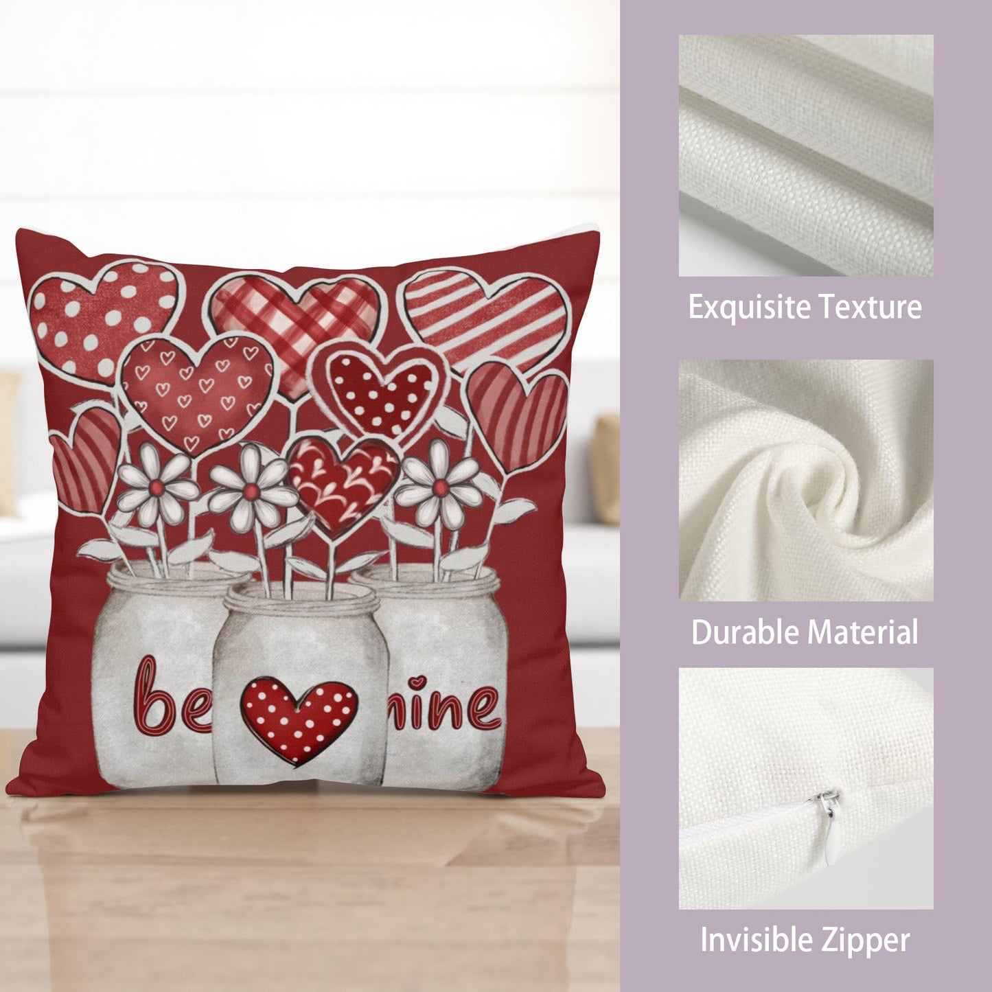 ABSOP Valentine's Day Pillow Covers 18x18 Inch Heart Shape Flowers Pattern Decorative Throw Pillow Covers Set of 2 Red Pillowcases for Couch Home Holiday Party Decor
