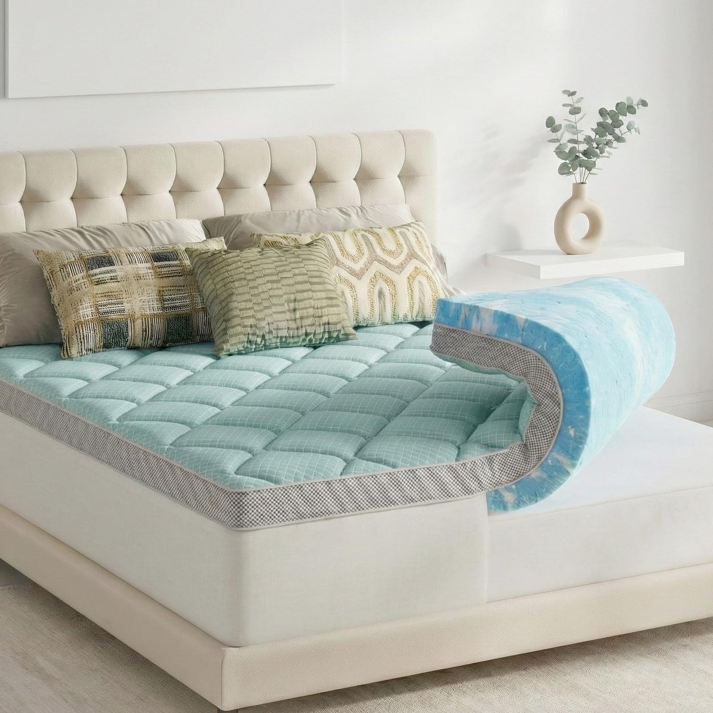 Novilla 3 Inch Dual Layer Memory Foam Mattress Topper, 2 Inch Gel Memory Foam and 1 Inch Cooling Down-Alternative Mattress Pad Cover for Back Pain, Breathable & Certi-Safe, King