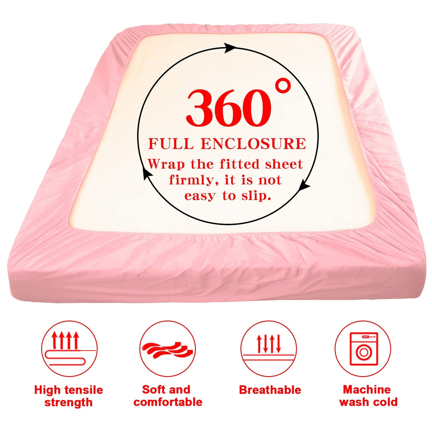 NTBAY Twin Fitted Sheet Only - Brushed Microfiber Deep Pocket Fitted Sheet - Soft, Wrinkle-Free, Fade-Resistant, Stain-Resistant, Hotel Quality Fitted Bed Sheet, Pink