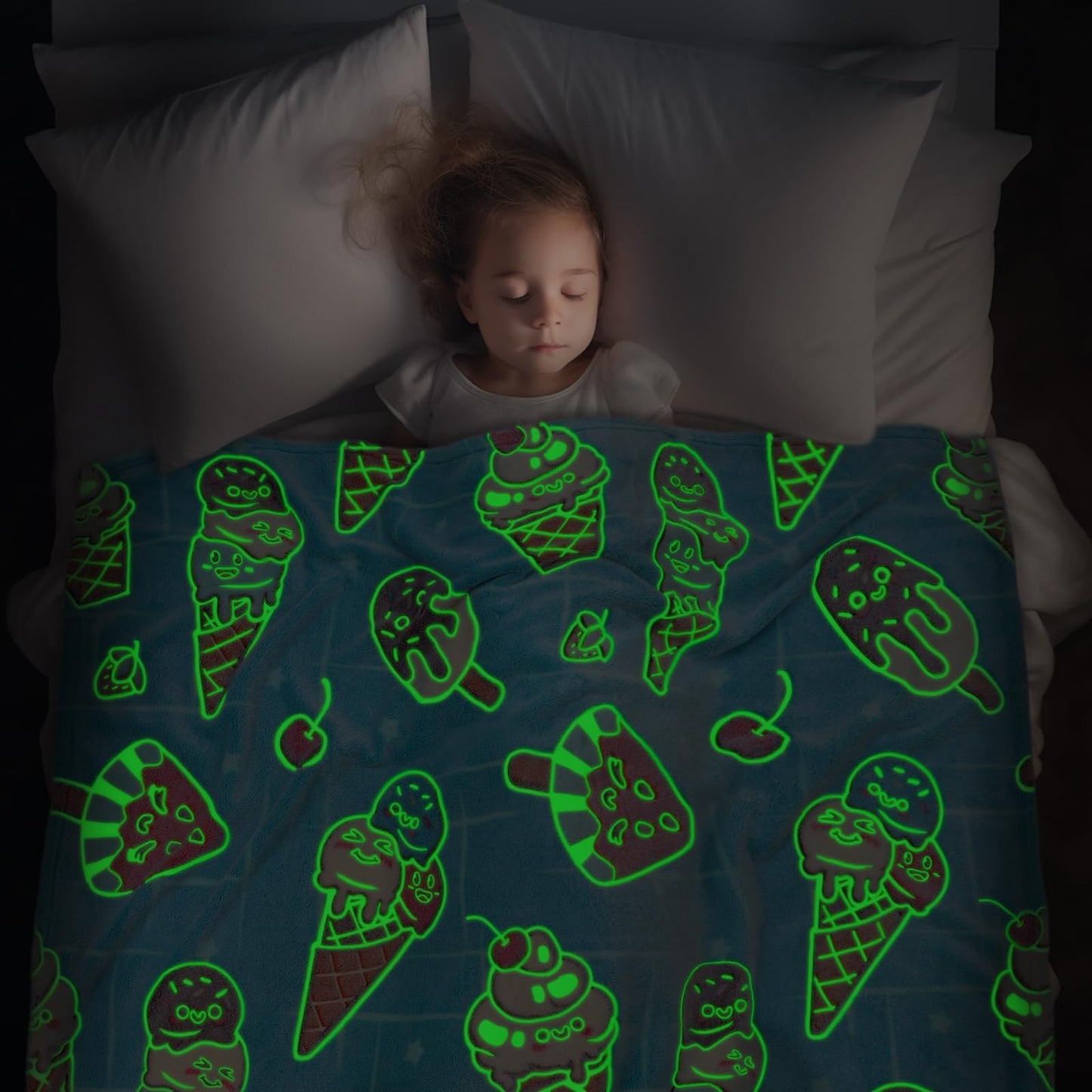 OHOIT Ice Cream Gifts for Girls, Glow in the Dark Blanket for Kids, Cute Summer Throw Blankets for Toddlers, Funny Birthday Gifts for Teens Girls, 50"x60"
