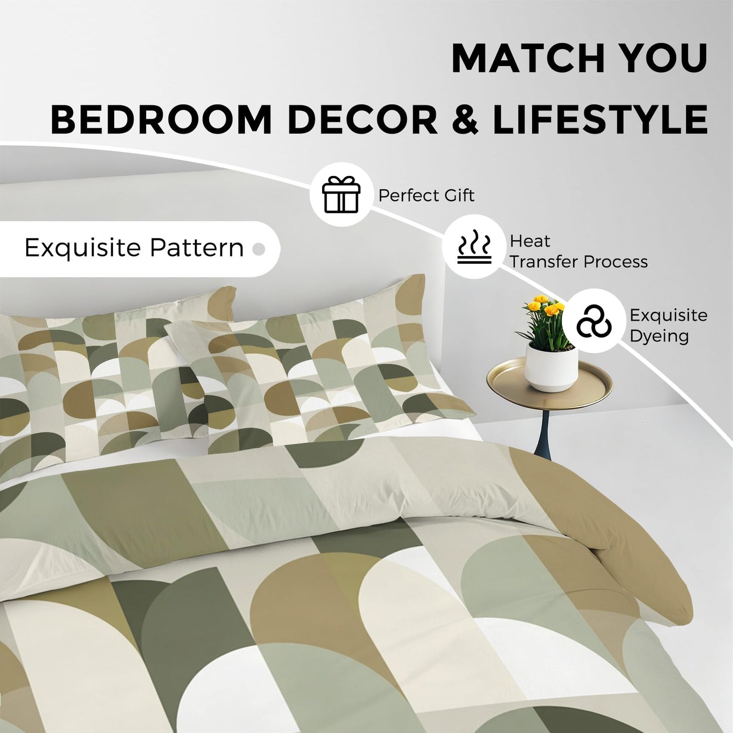 Mid Century Geometric Duvet Cover Twin Size, MCM Geo Bedding Set 2 pcs with 1 Pillow Cover, Boho Geometry Bedroom Decor, Soft Microfiber Reversible, Zipper & Ties KJJT 106