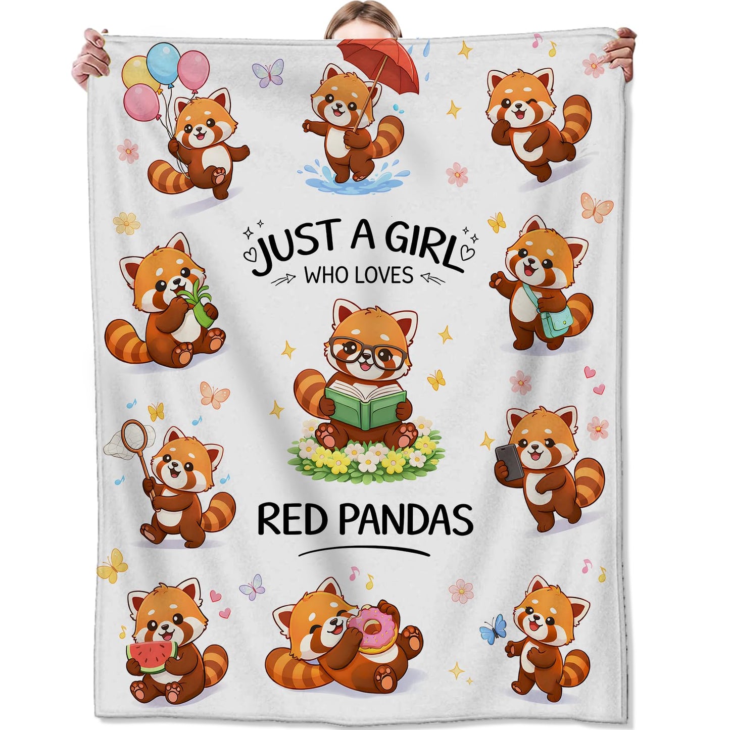 Zeleda Cute Red Panda Flannel Blanket, Soft Cozy Throw with Funny Animal Floral, Lightweight Blankets for All Seasons, Cartoon Playful Home Sofa Bed Decor and Gifts for Kids Girls Boys, 50x60 Inch