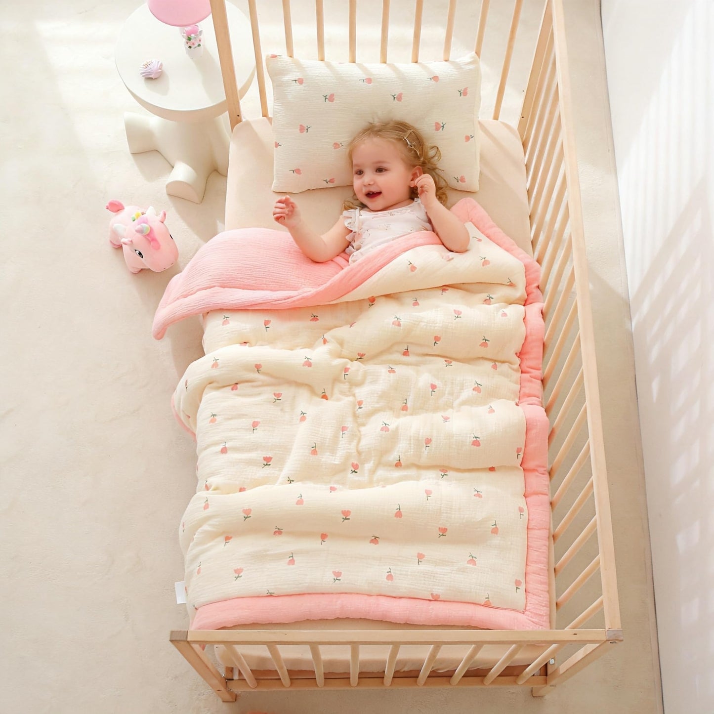 CLoucl Cotton Muslin Toddler Comforter/Quilt,Ultra Soft & Breathble Muslin Toddler Blanket,All Season Baby Blankets for Boys and Girls, Machine Washable,41"x48"