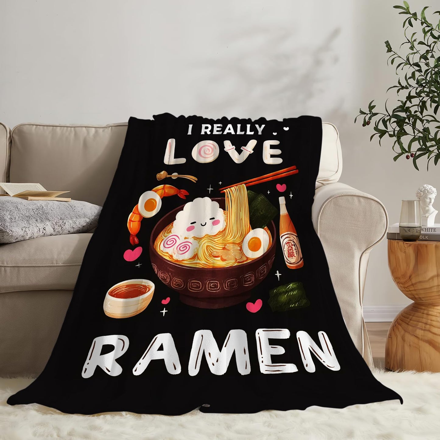 Ramen Blanket Soft Fuzzy Fleece Ramen Noodle Food Throw Blankets Decor Cozy Warm Plush Flannel Foodie Blanket Gifts for Boys Girls Men Women Home Chair Sofa Couch Bed 50"X40"