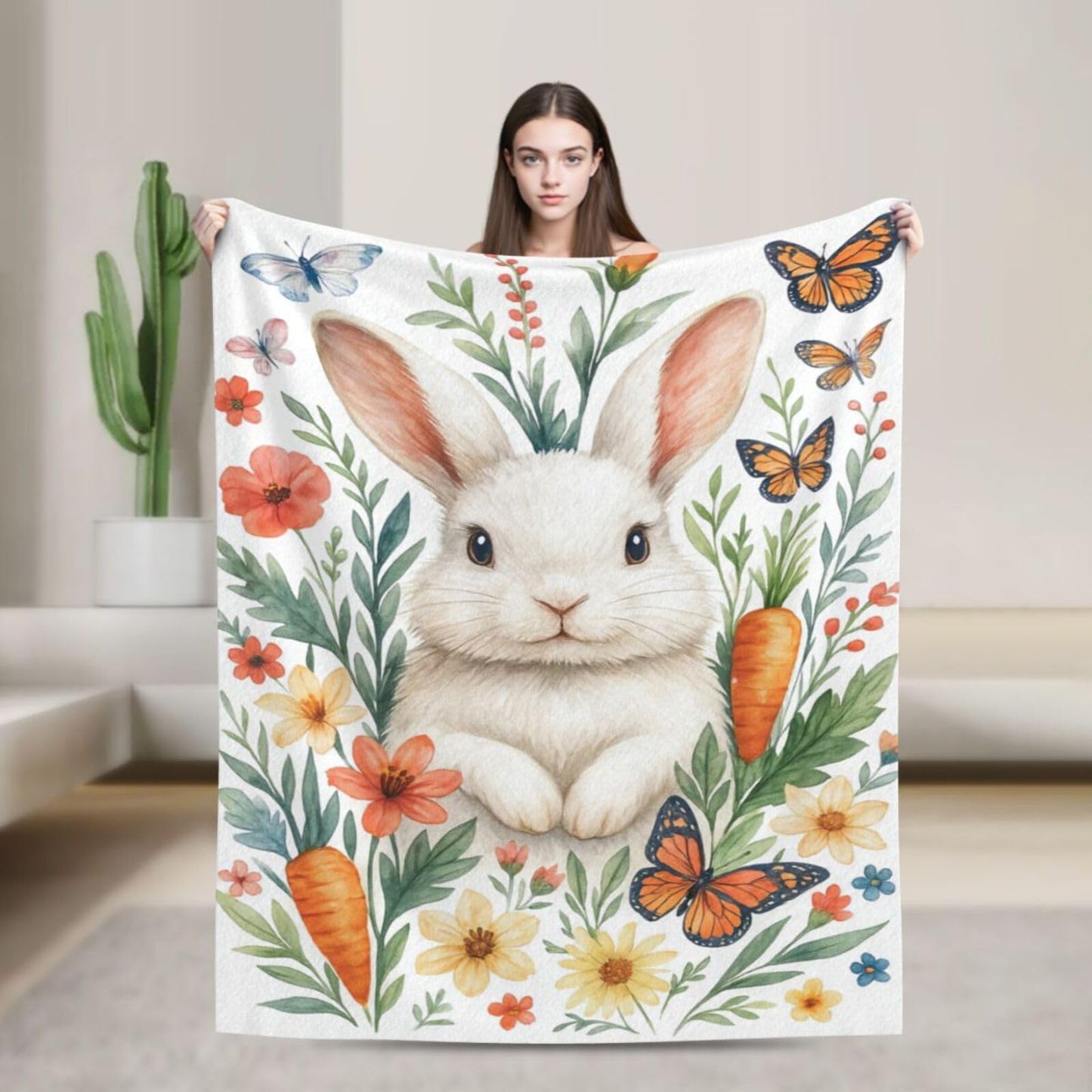Rabbit Blanket Cute Bunny Throw Blanket Soft Warm Cozy Fleece Fuzzy Plush Rabbit Flannel Blankets Gifts for Girls Women Boys Kids Adults 40"X50"