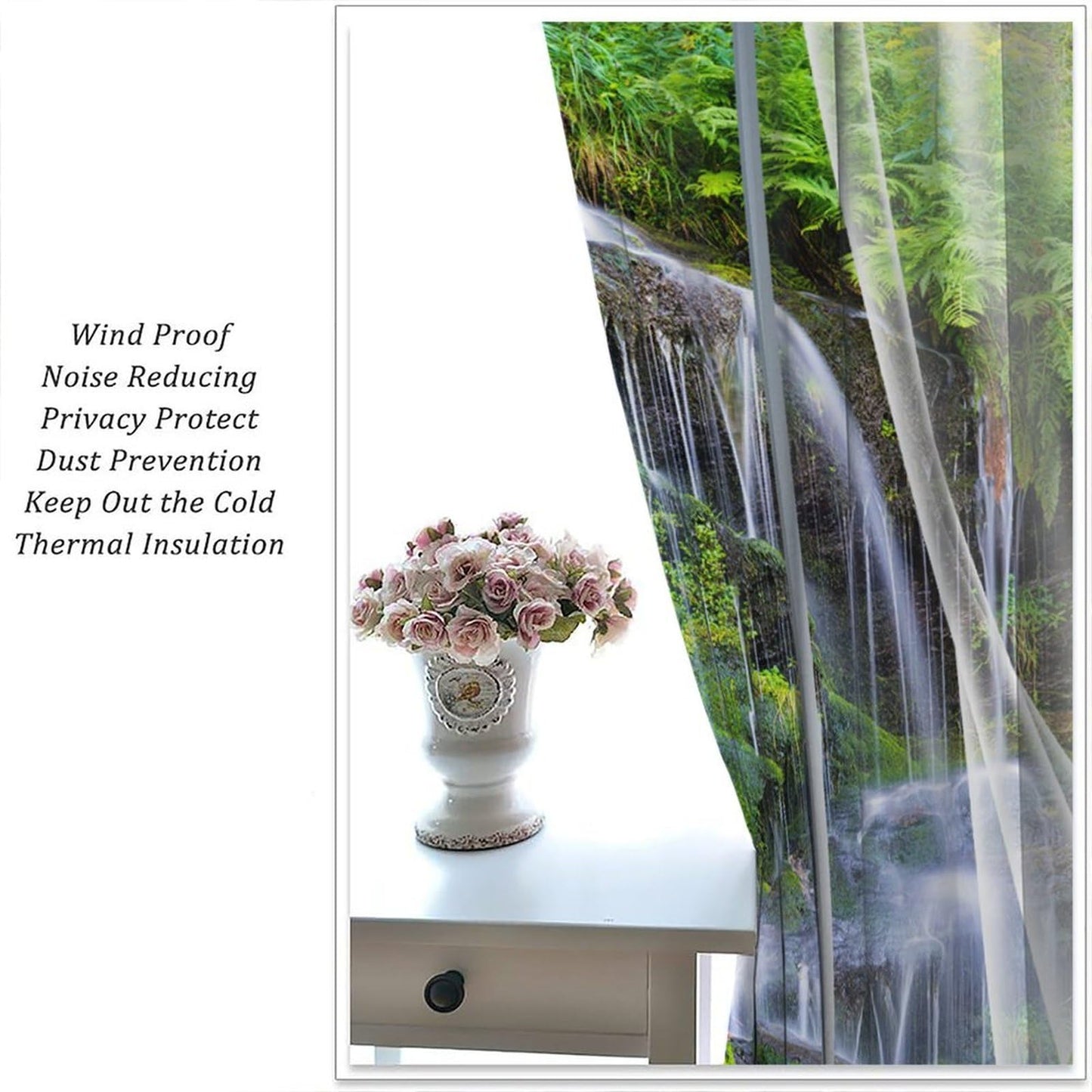 UFUH Nature Landscape Blackout Curtains,Spring Jungle Waterfall Scenery Window Treatments for Bedroom Living Room Kitchen,2 Panels Set Total Size 42 x 45 Inch
