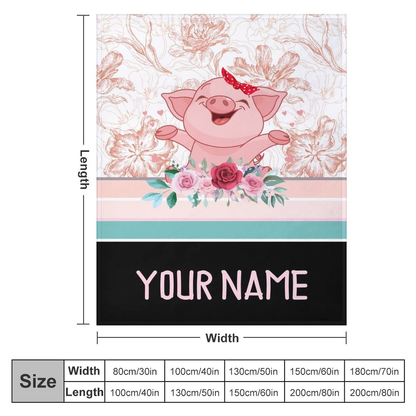 Personalized Pig Blanket Gifts with Text Name,30"x40" Flannel Fleece Throw Blanket Soft for Girls Boys Adults, Lightweight, Comfortable, Warm Cute Pig Themed Blanket for Bed Couch