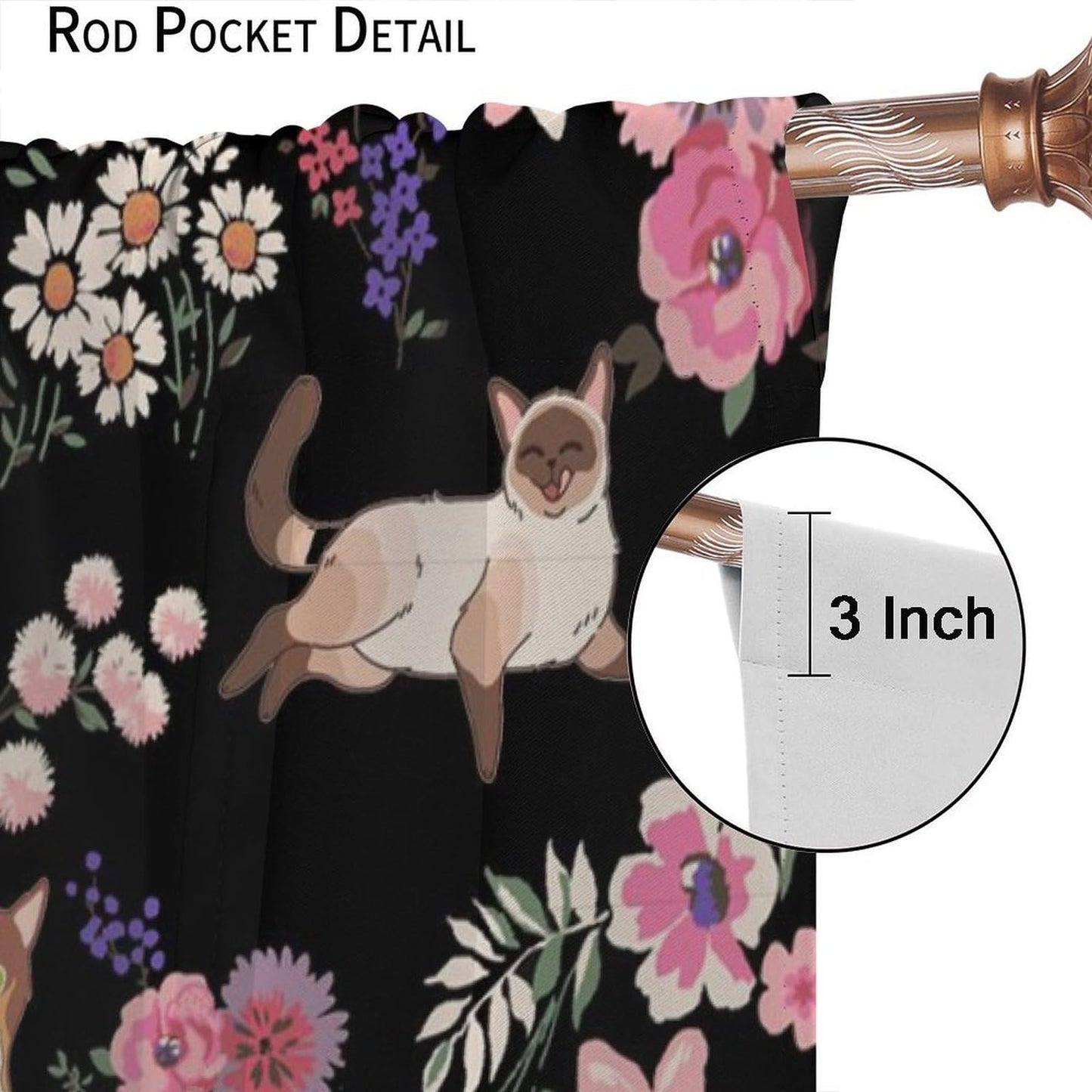 Hazuff Cartoon Cat Girls Curtains,Natural Simple Watercolor Cute Pet Cat Animal Flower Windows Treatments Rod Pocket Drapes for Kids Living Room Bedroom Bathroom 42x44.5in