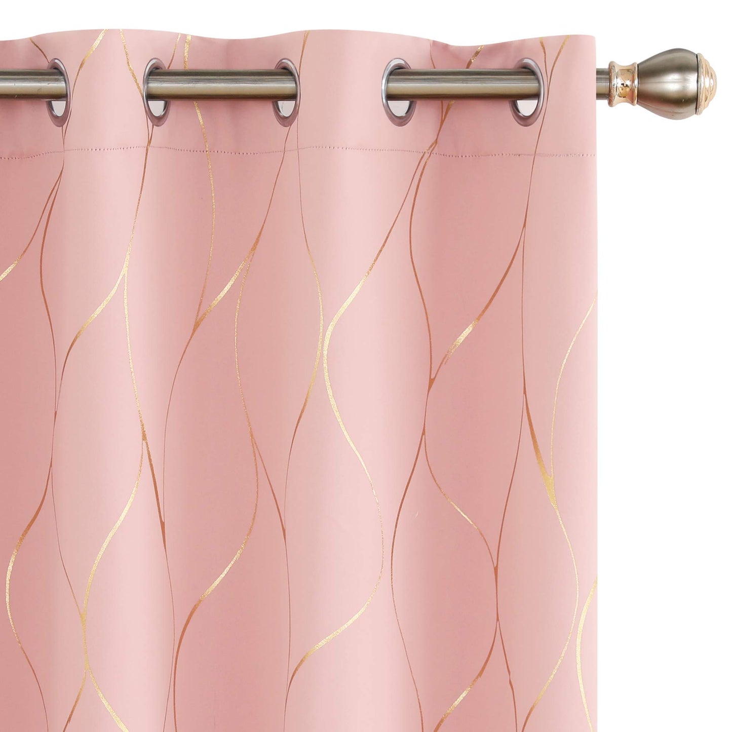 Deconovo Coral Pink Blackout Curtains 2 Panel Set for Bedroom, Thermal Insulated Grommet Room Darkening Window Drapes for Living Room, Gold Line Foil Print, 42W x 72L Inch