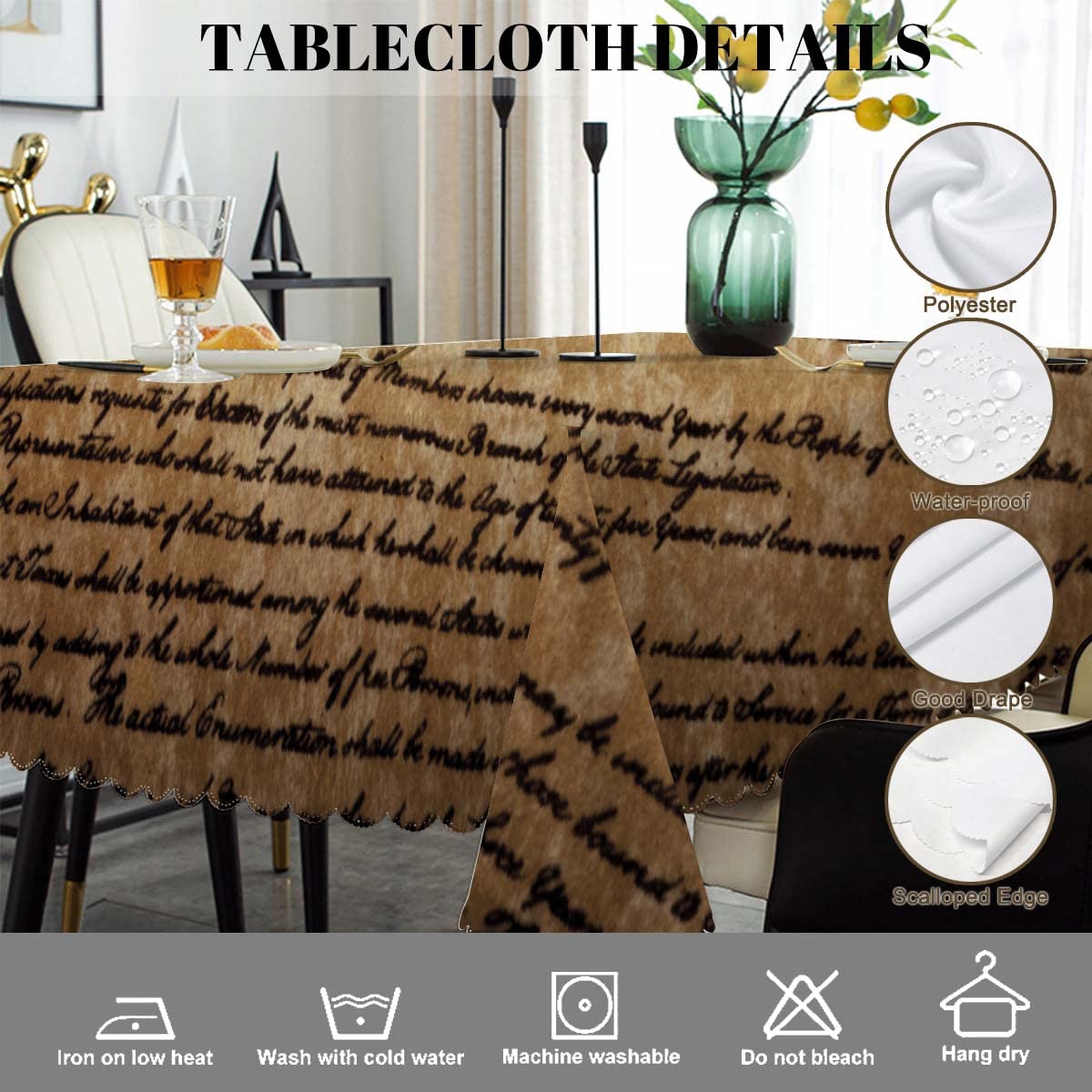 Swono Constitution Rectangular Tablecloth Retro United States Constitution We The People Washable Table Cloth Kitchen Dining Room Table Cover for Party Dinner 50x72 Inch Tablecloths