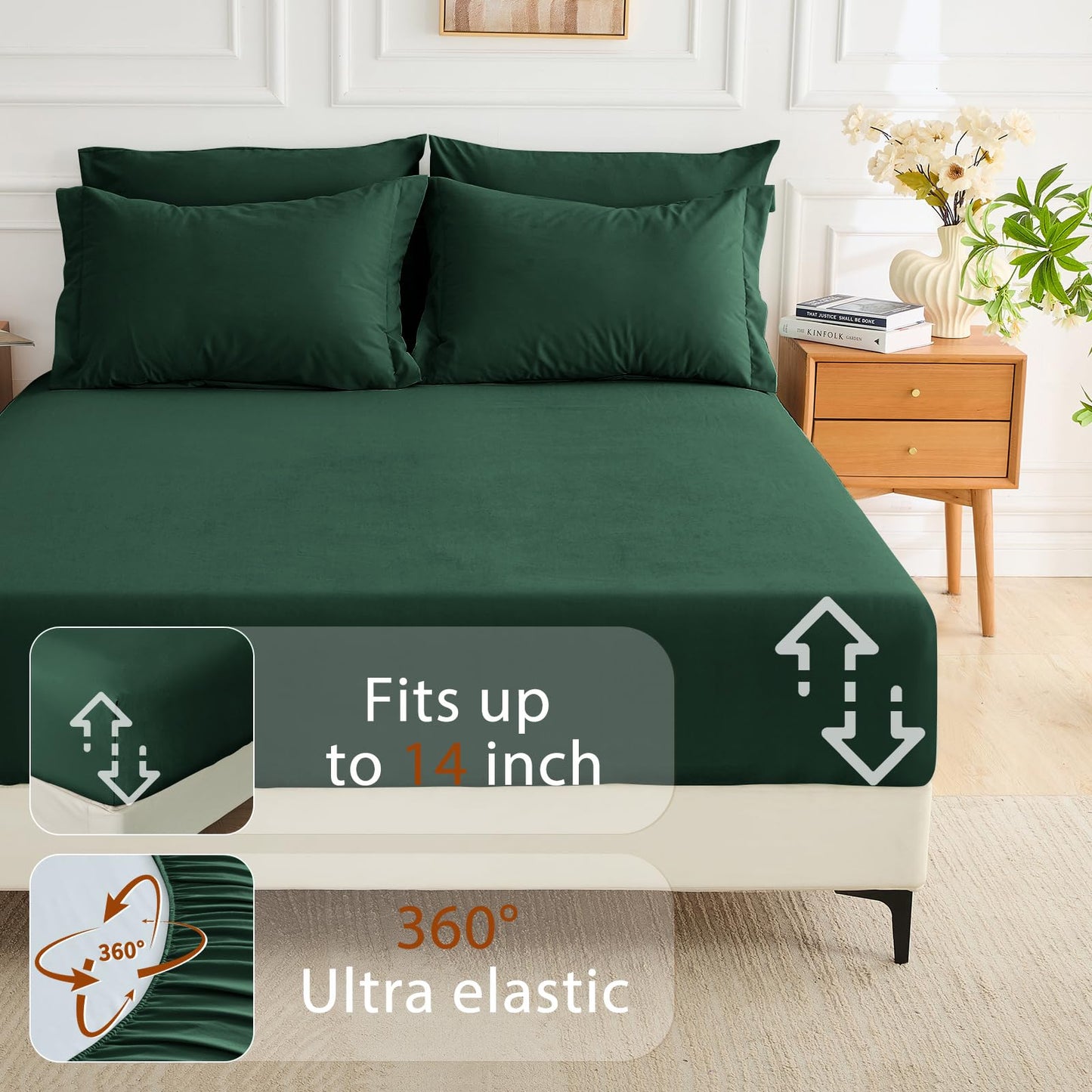 MUXHOMO 7 Pieces King Comforter Set, Soft Bed in a Bag King Size, All Season Bedding Set with Comforter, Flat Sheet, Fitted Sheet, Pillowcases & Shams, Dark Emerald Green
