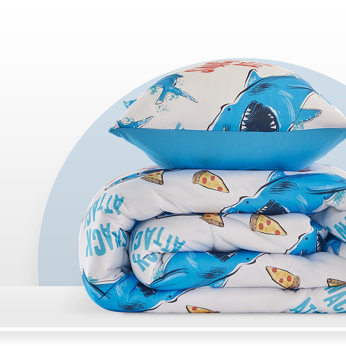 SLEEP ZONE Jersey Knit 3-Piece Full/Queen Size Comforter Set, Lightweight Kids Bedding Sets for All Seasons, Fluffy Soft, Easy Care (Sharks, Full/Queen)