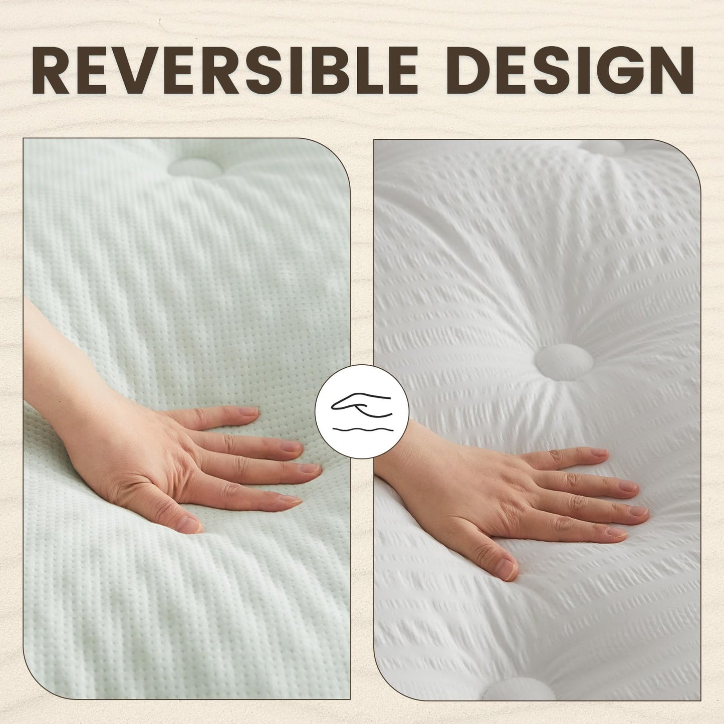 QUIETSEA Reversible Queen Mattress Topper Egg Crate Memory Foam Mattress Topper, Bamboo Viscose Mattress Pad Queen, Noiseless Waterproof Mattress Cover with Deep Pocket Stretches up to 21", 60" x 80"