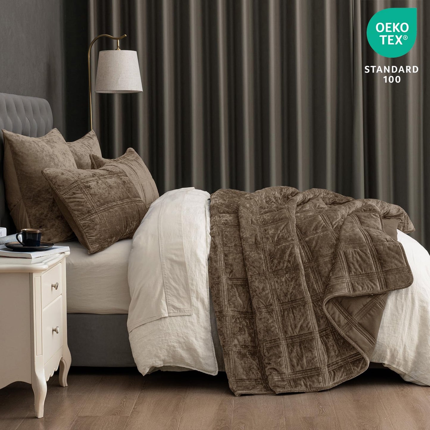 PHF Ultra Soft Velvet Quilt Set Queen Size – 3PCS Luxurious Cozy Quilted Comforter Alternative with Diamond Pattern, Warm Quilted Bedspread Coverlet, 90" x 92", Cub