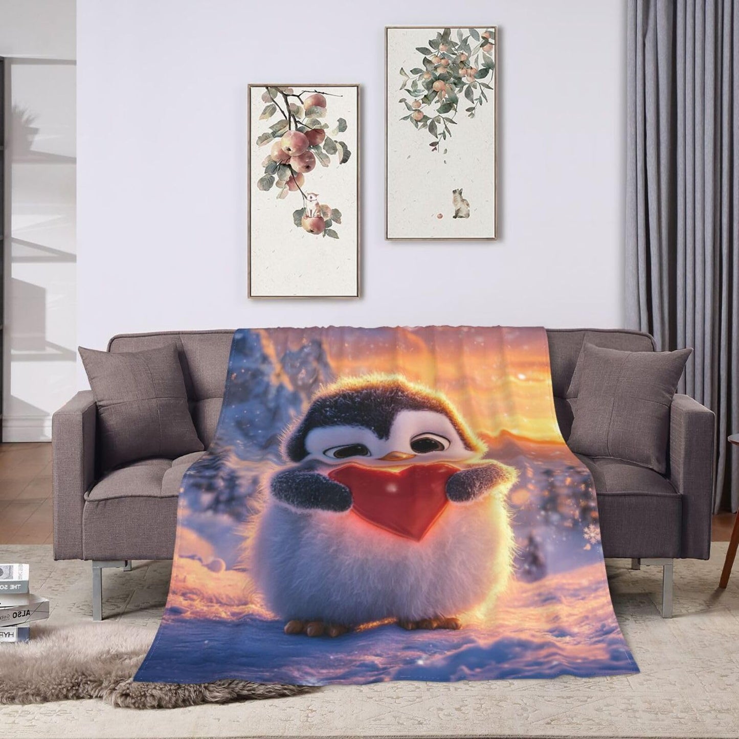 Penguin Throw Blanket Cute Penguin Lovers Blankets Ultra Soft Warm Flannel Fleece Lightweight Fuzzy Decor Gifts for Women Men Girls Boys 50"x40"