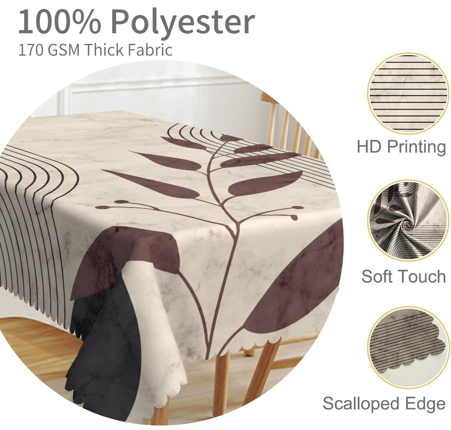 TTQYFNM 60x120inches Boho Mid Century Rectangle Tablecloth Modern Abstract Geometric Leaves Polyester Fabric Table Cloth Washable Wrinkle Resistant Table Cover for Dining Room Home Kitchen Party Decor