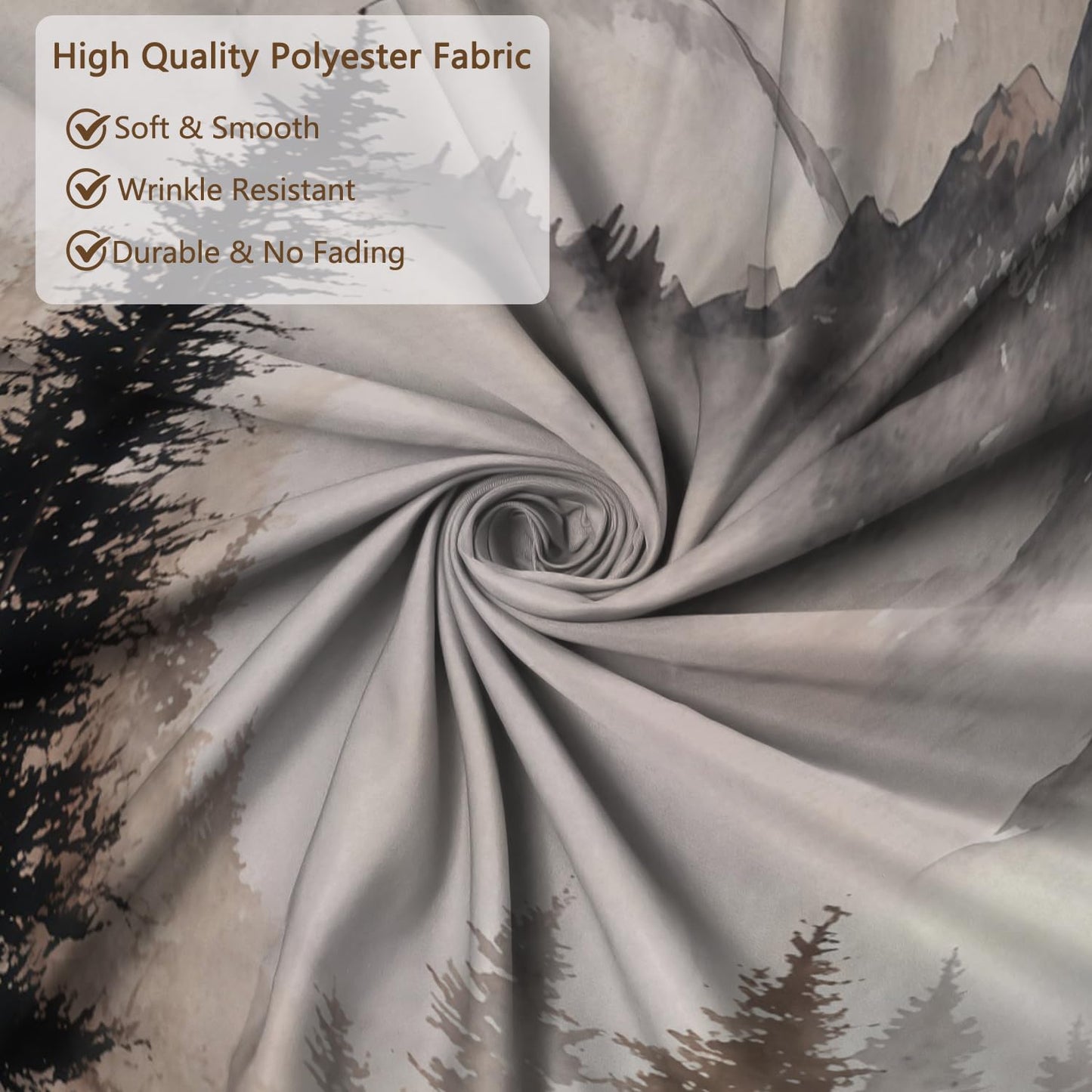 Xiazhilaio Mountain Mist Forest Shower Curtain with Rings – 71x74 Inch Waterproof Fabric Bath Curtain with Hooks, Nature Landscape Scenic Bathroom Curtain for Rustic Cabin Style Home Accent